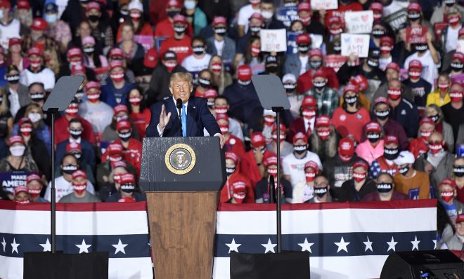 President Donald Trump speaks during a campaign rally at Harrisburg International Airport, Saturday, Sept. 26, 2020, in Middletown.