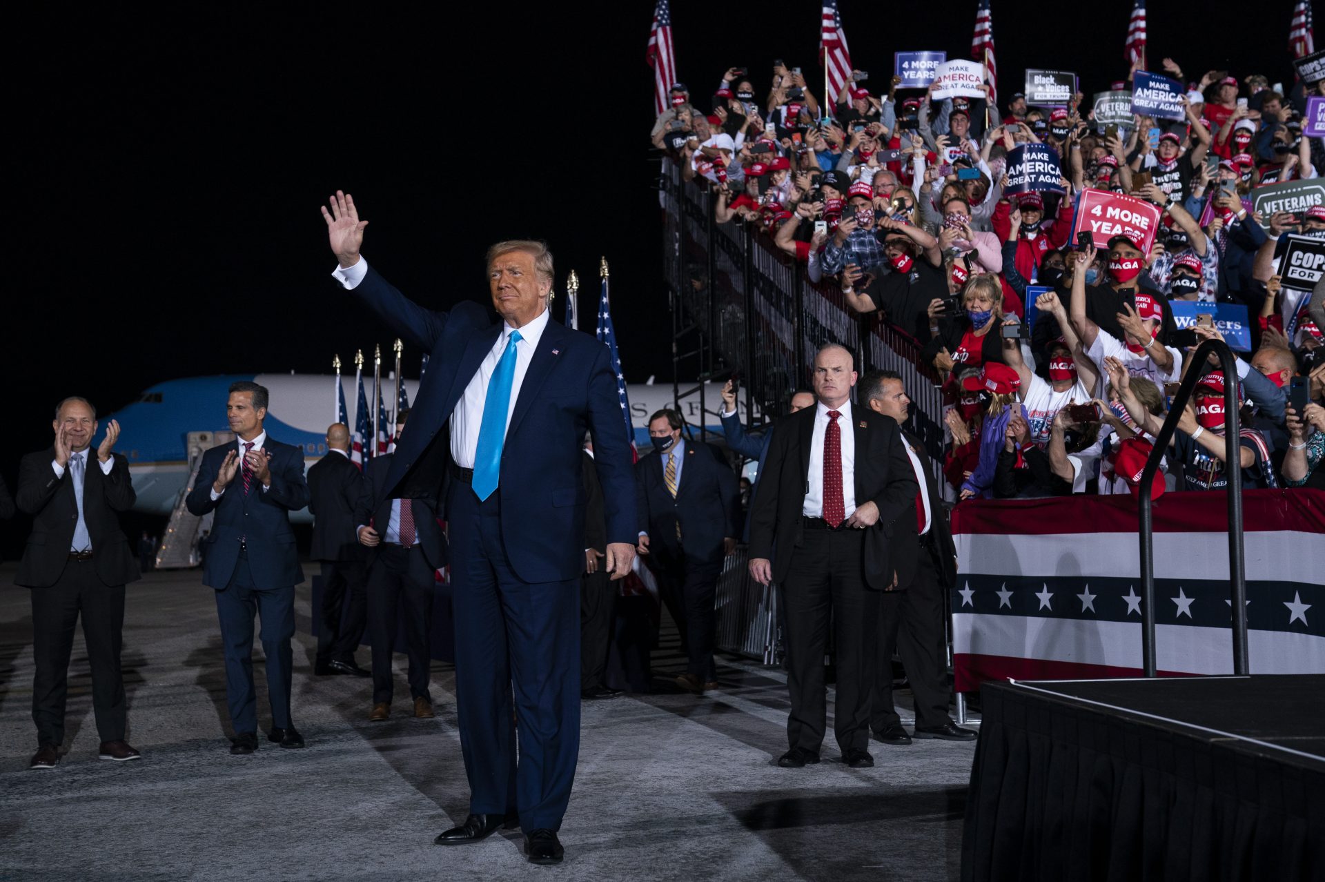 President Donald Trump arrives for a campaign rally at Harrisburg International Airport, Saturday, Sept. 26, 2020, in Middletown, Pa.