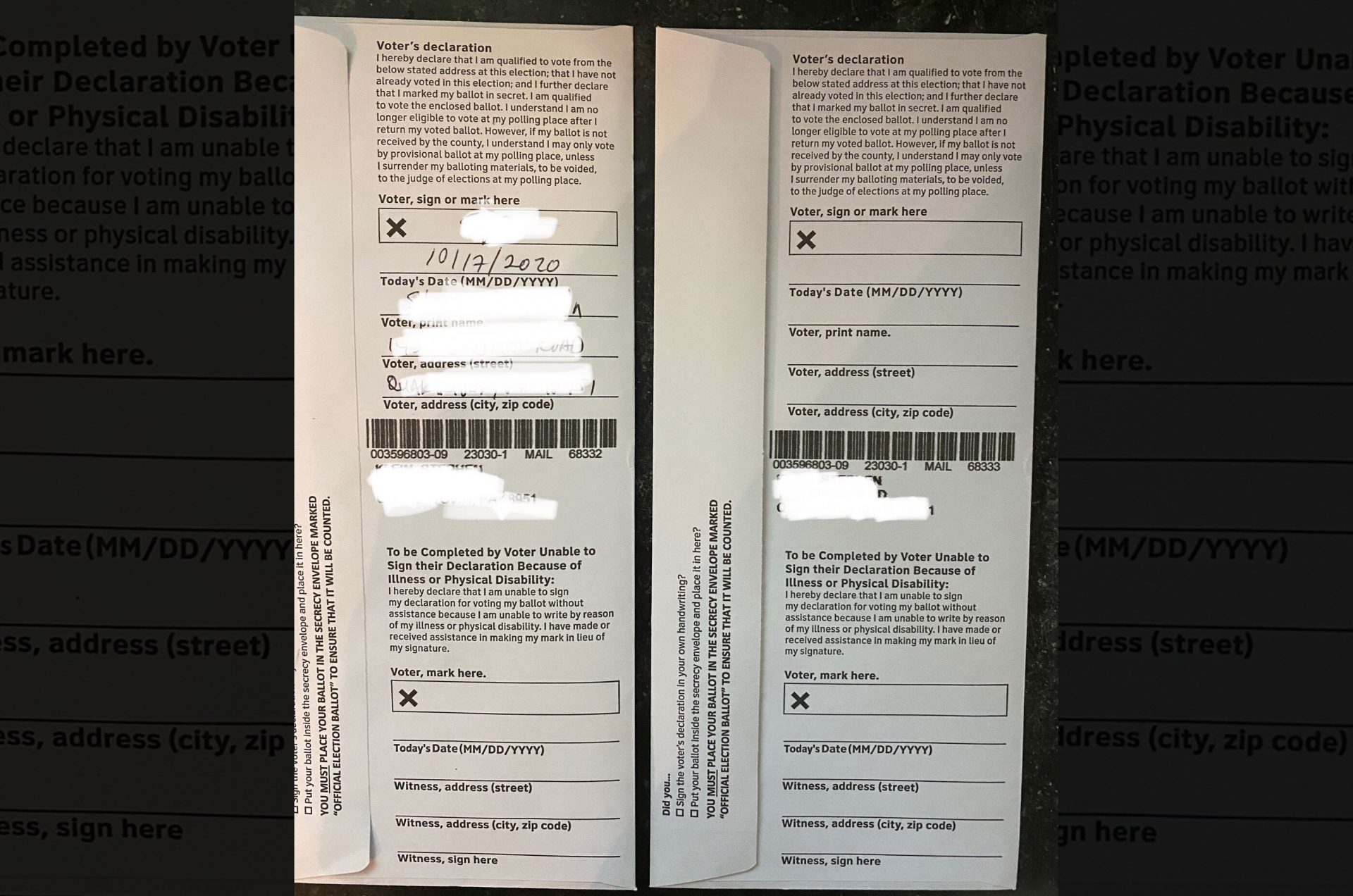 Bucks county voter Stephen Klein's double ballot.