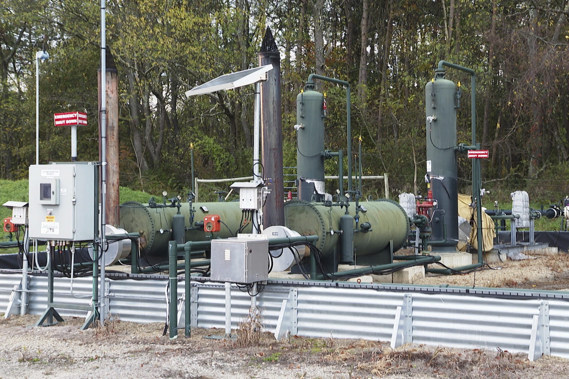 An XTO Energy natural gas fracking well pad is seen in Freeport, Pennsylvania, on Thursday, Oct. 15, 2020.