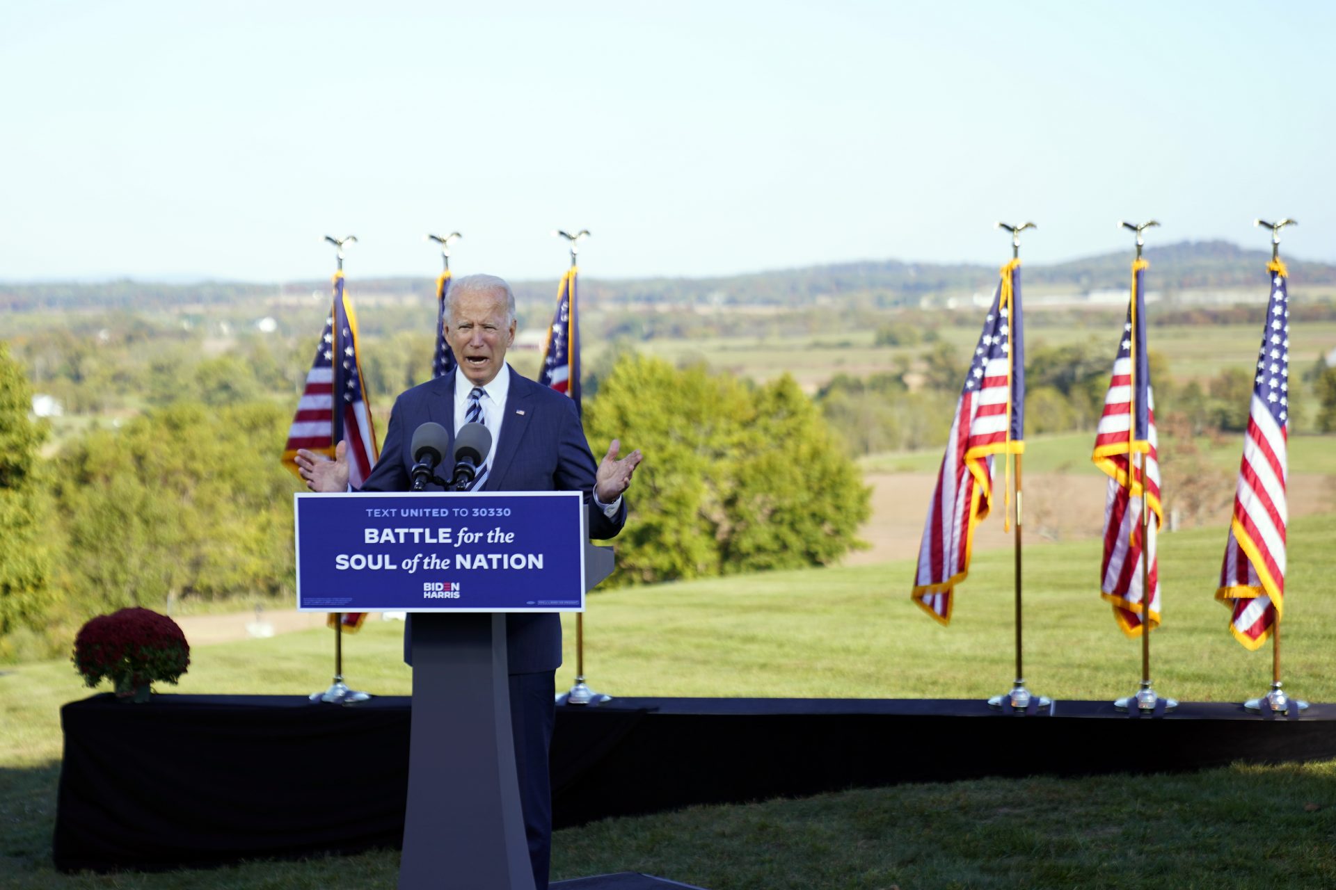 Democratic presidential candidate former Vice President Joe Biden speaks at Gettysburg National Military Park in Gettysburg, Pa., Tuesday, Oct. 6, 2020.