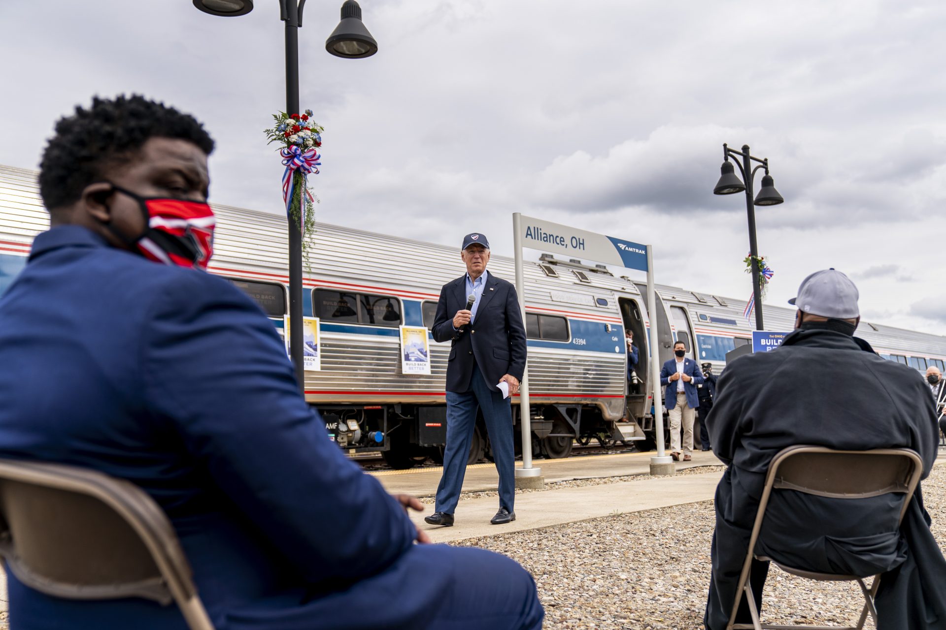 Democratic presidential candidate former Vice President Joe Biden speaks at Amtrak's Alliance Train Station, Wednesday, Sept. 30, 2020, in Alliance, Ohio. Biden is on a train tour through Ohio and Pennsylvania today.