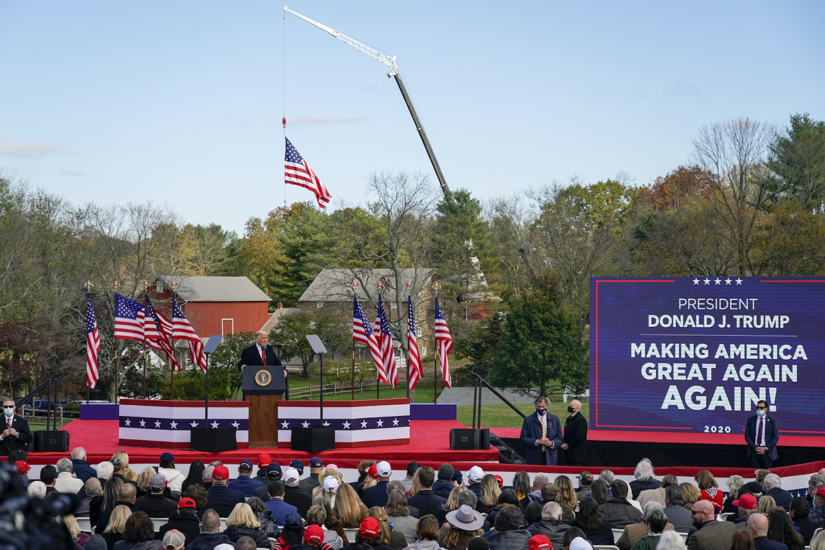 President Donald Trump speaks at a campaign rally at Keith House, Washington's Headquarters, Saturday, Oct. 31, 2020, in Newtown, Pa.