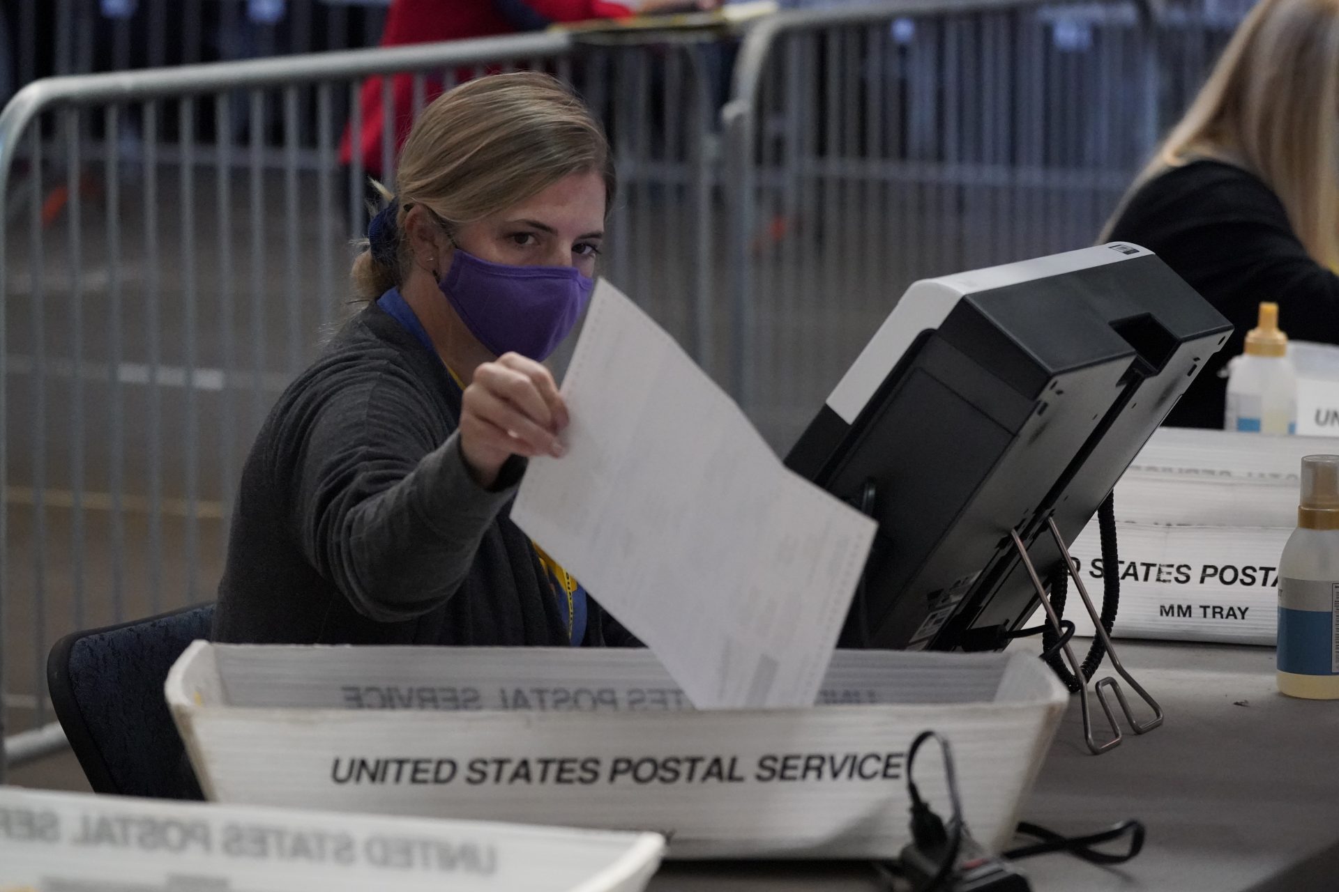 Ballots are counted at the Allegheny County Election Division warehouse on the Northside of Pittsburgh, Friday, Nov. 6, 2020. (AP Photo/Gene J. Puskar)