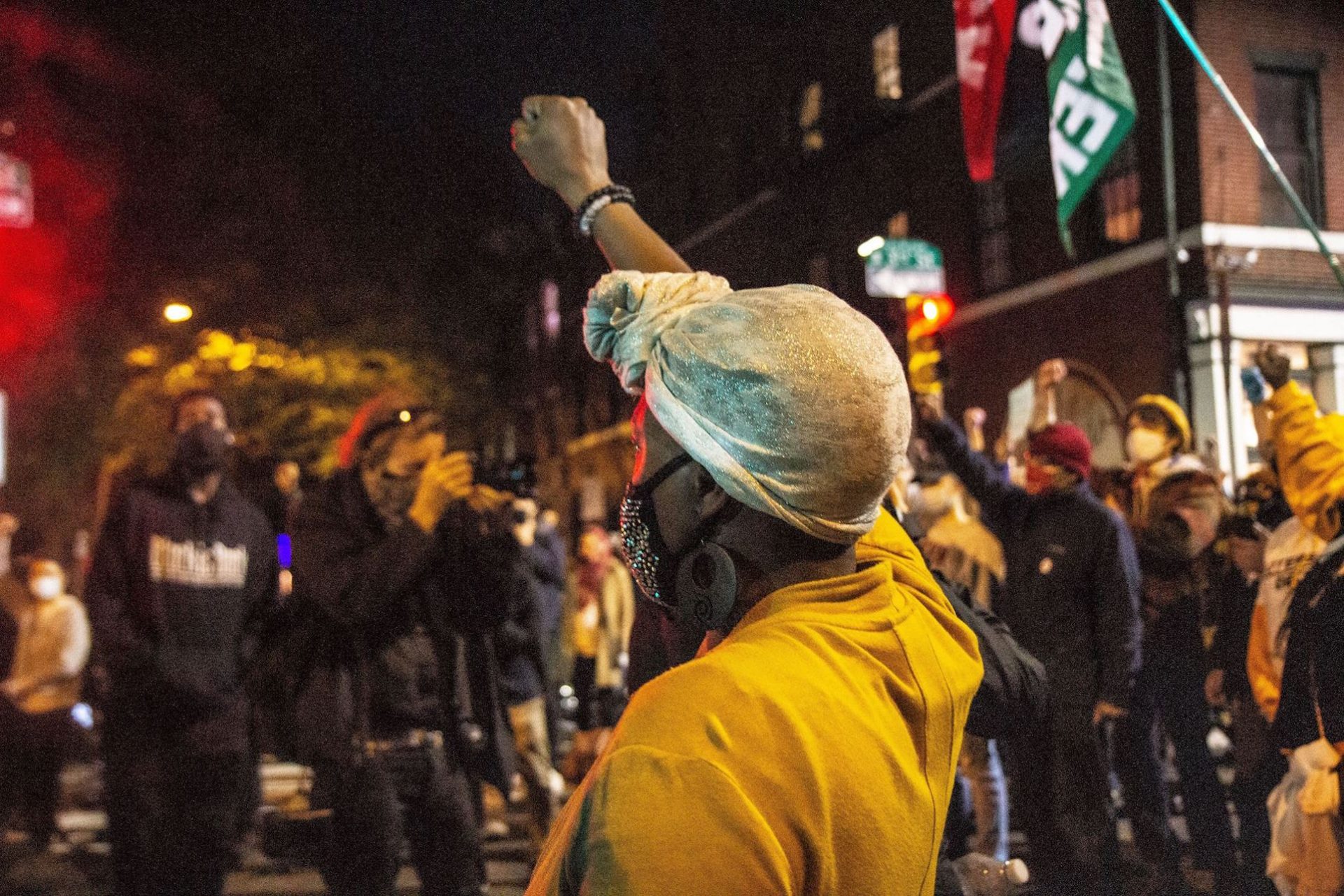 Protesters raised a fist in honor of Walter Wallace Jr. on the eve of the release of officer body cam footage of Wallace’s shooting.