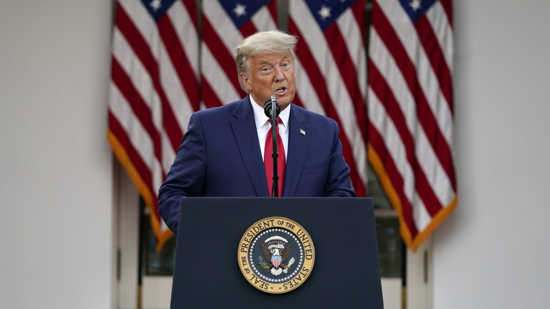 President Donald Trump speaks in the Rose Garden of the White House, Friday, Nov. 13, 2020, in Washington.