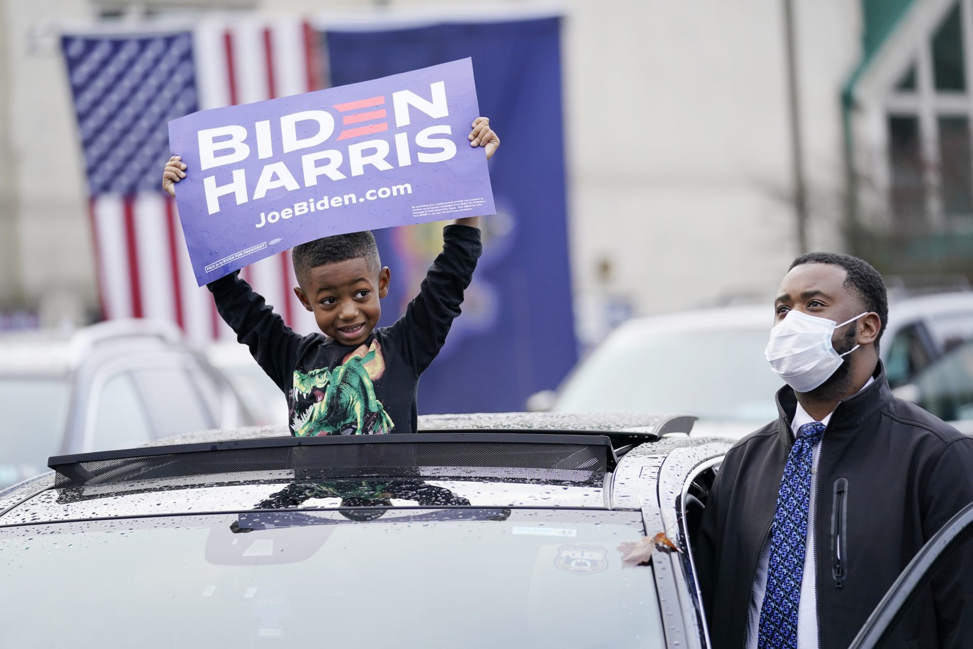Supporters attend a "Souls to the Polls" drive-in rally for Democratic presidential candidate former Vice President Joe Biden, at Sharon Baptist Church, Sunday, Nov. 1, 2020 in Philadelphia.