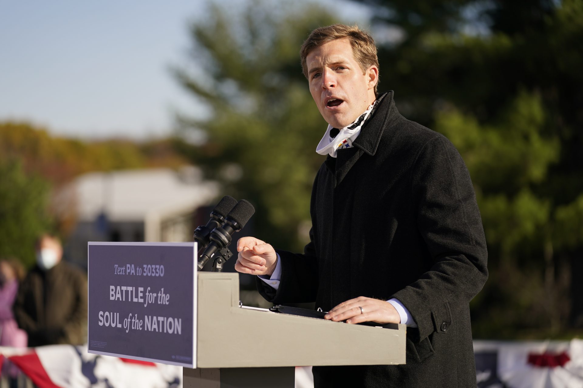 Rep. Conor Lamb speaks during a rally for Democratic presidential candidate former Vice President Joe Biden at Community College of Beaver County, Monday, Nov. 2, 2020, in Monaca, Pa.