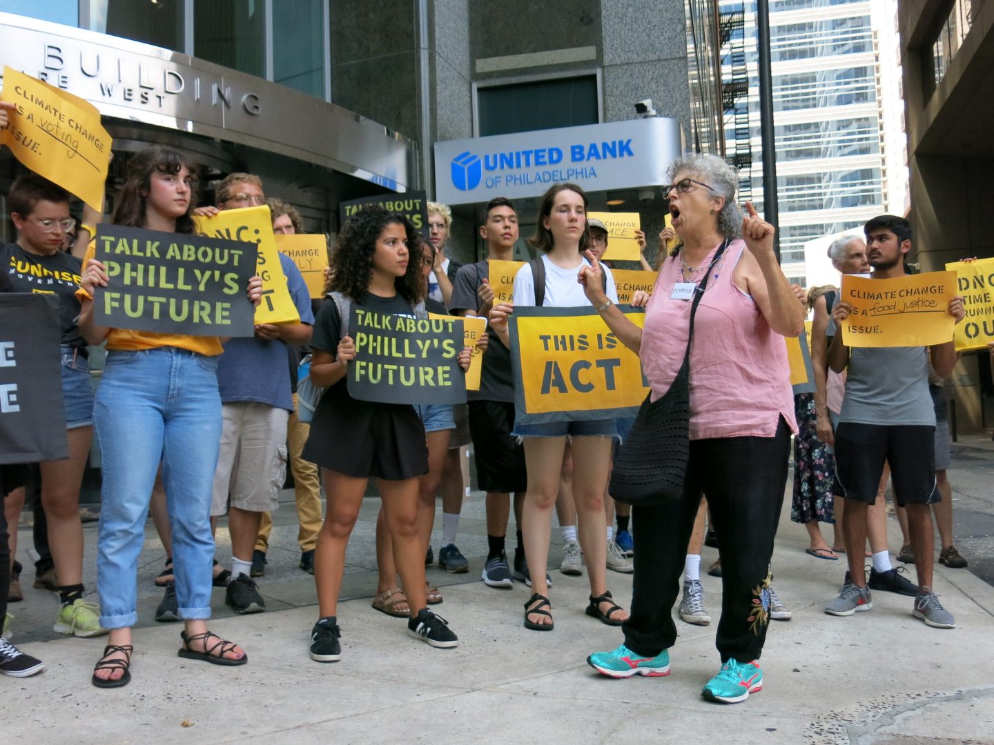 The Sunrise Movement has organized protests like this one in July in Philadelphia to pressure the Democratic National Committee to hold a primary debate focused on climate change.