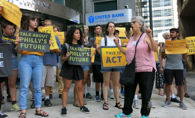 The Sunrise Movement has organized protests like this one in July in Philadelphia to pressure the Democratic National Committee to hold a primary debate focused on climate change.