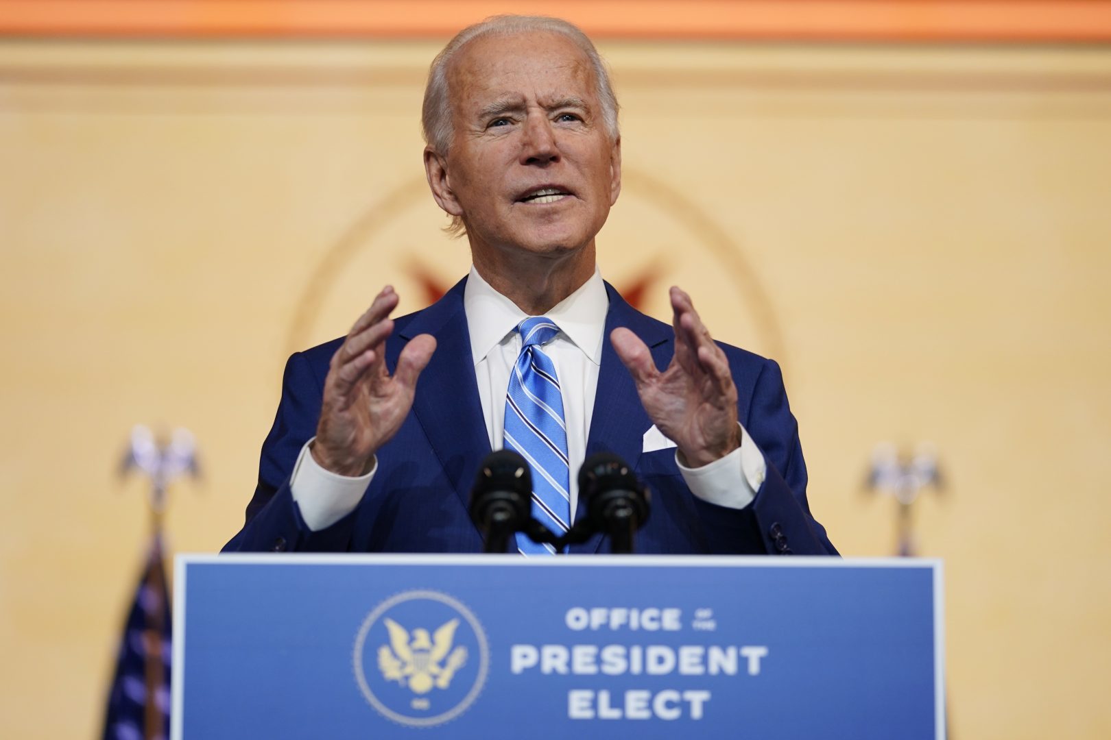 President-elect Joe Biden speaks at The Queen theater Wednesday, Nov. 25, 2020, in Wilmington, Del. 