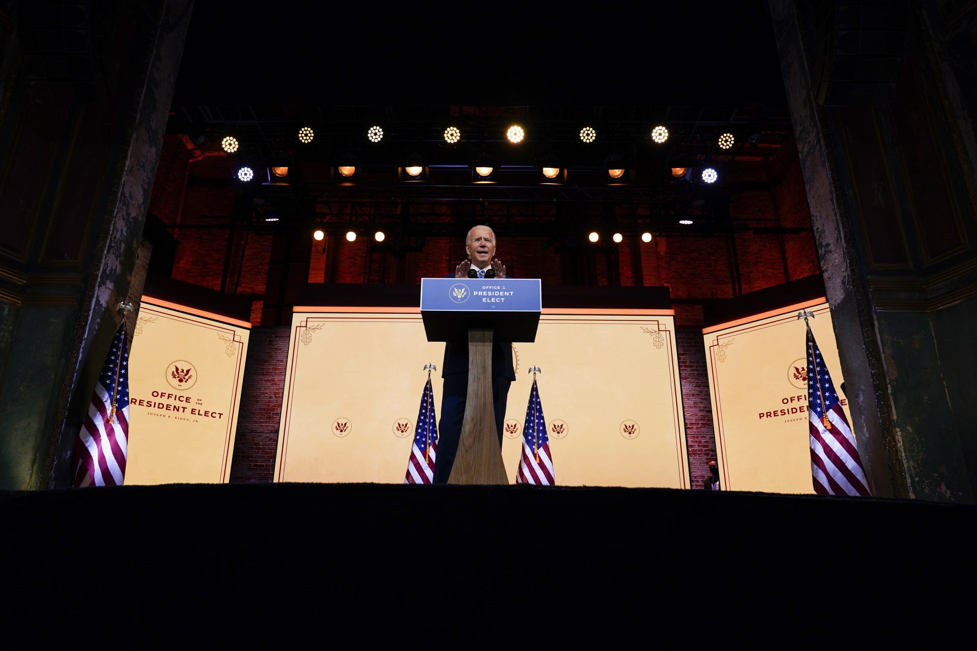 President-elect Joe Biden speaks at The Queen theater Wednesday, Nov. 25, 2020, in Wilmington, Del.