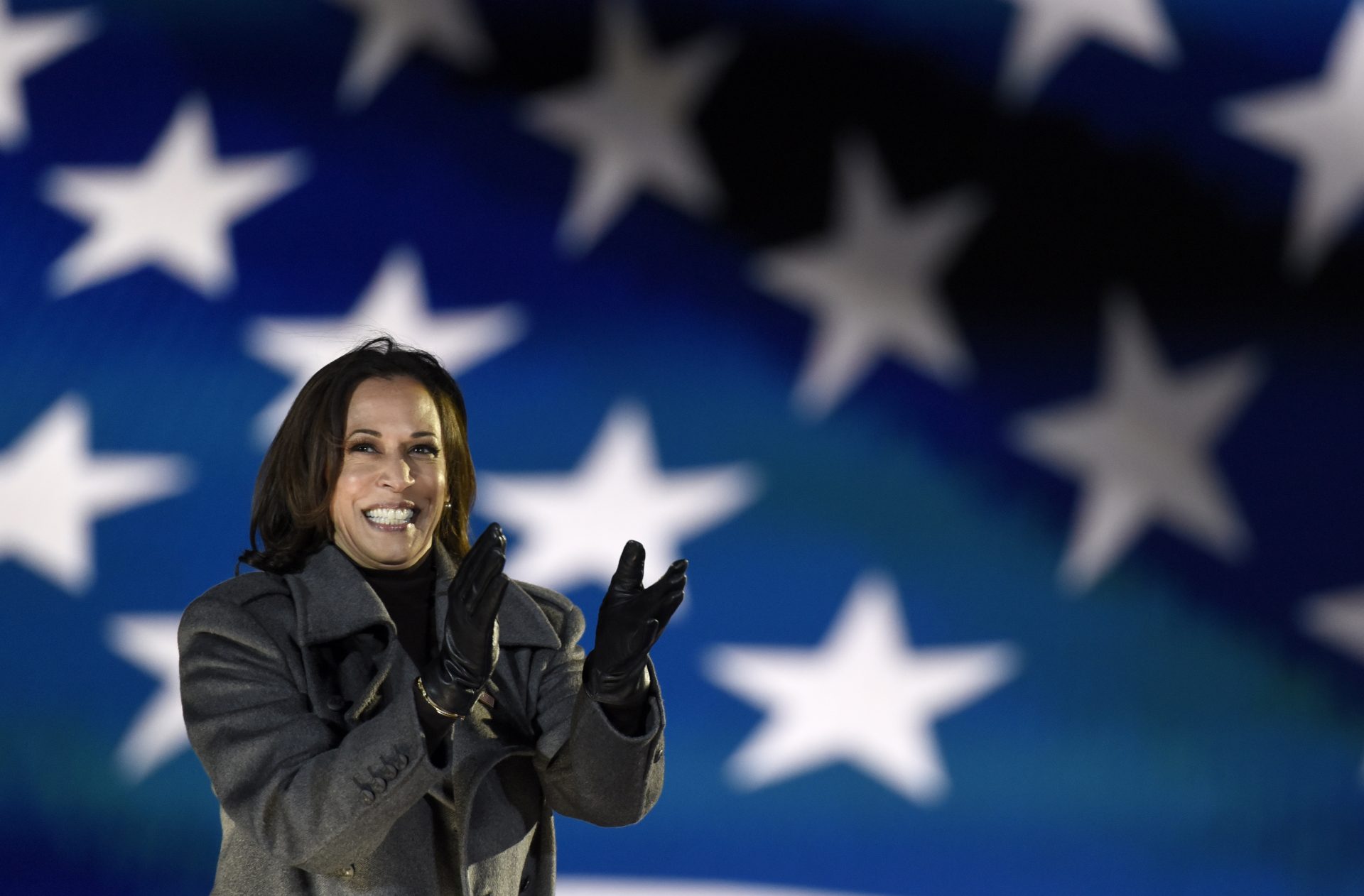 Democratic vice presidential candidate Sen. Kamala Harris, D-Calif., arrives to speak during a drive-in rally, Monday, Nov. 2, 2020, in Philadelphia.