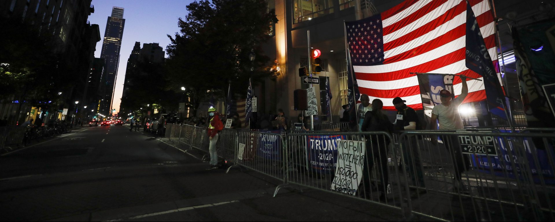 Supporters of President Donald Trump protest outside the Pennsylvania Convention Center in Philadelphia, Sunday, Nov. 8, 2020, a day after the 2020 election was called for Democrat Joe Biden.