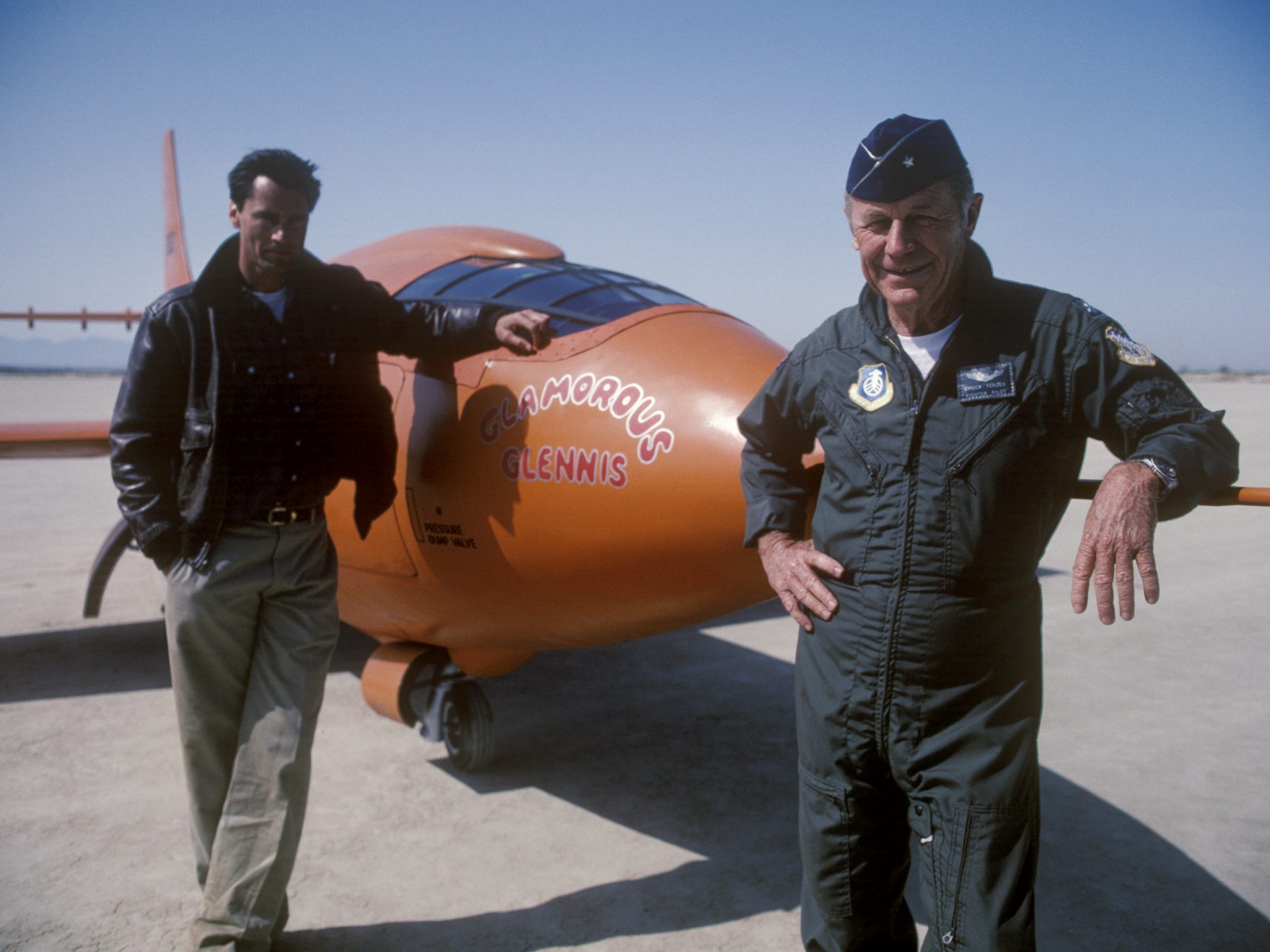 Chuck Yeager strikes a pose with Sam Shepard, who played him in the movie version of The Right Stuff.