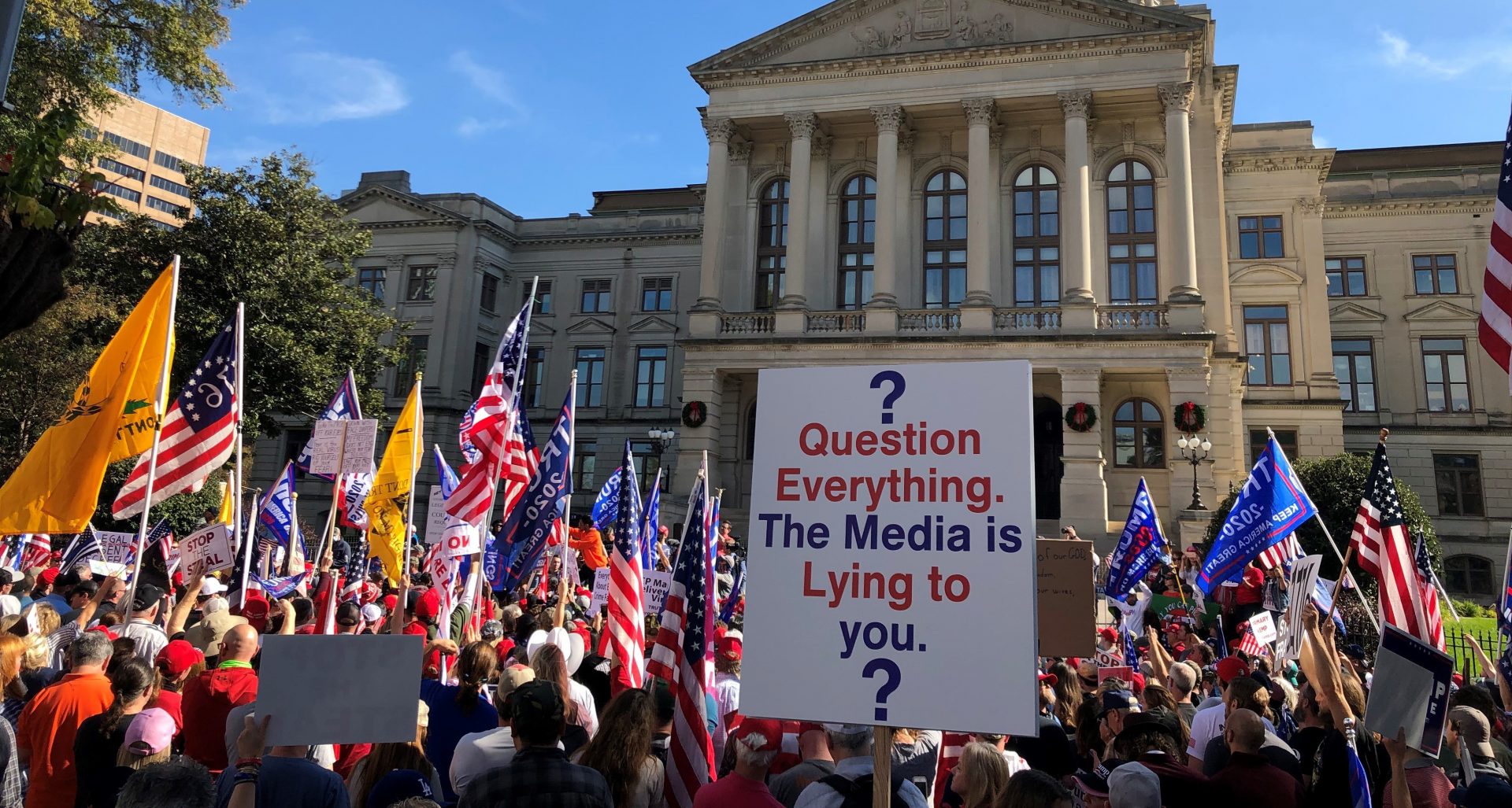 A rally organized by pro-Trump supporters to challenge Georgia's election results, outside of the state capitol in Atlanta on Nov. 21, 2020.