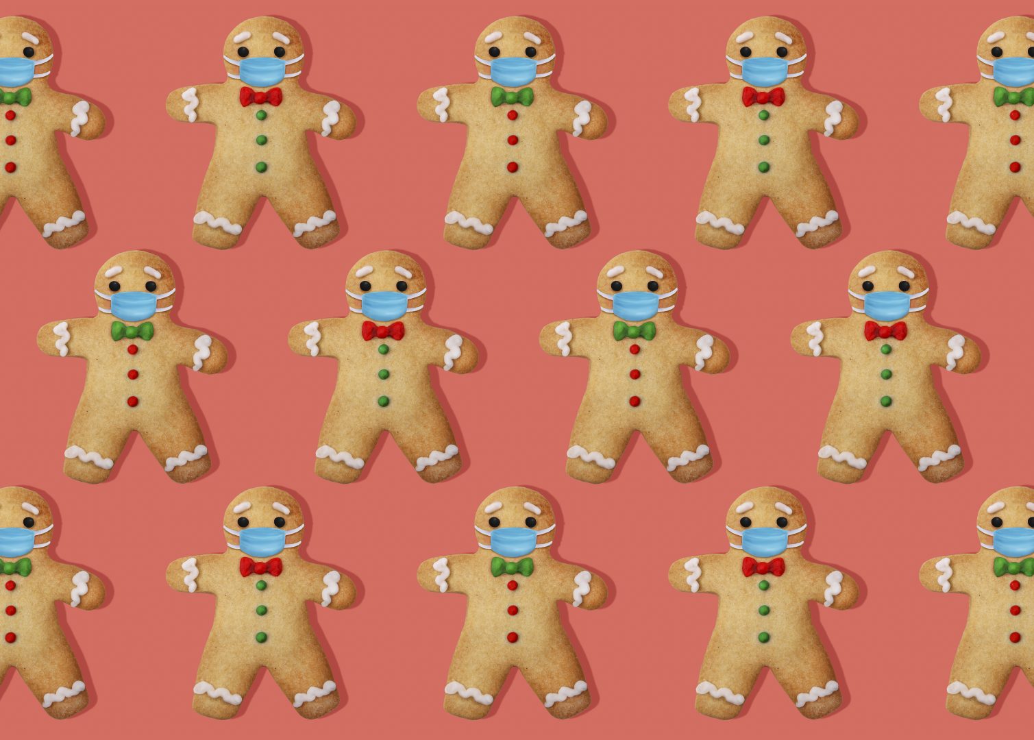 Gingerbread man cookies with surgical masks.