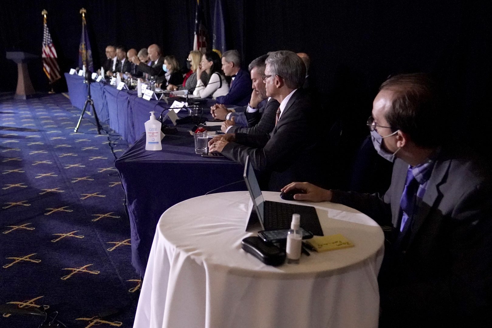 Members of the Pennsylvania State Senate Majority Policy Committee listen to Rudy Giuliani speak, Wednesday, Nov. 25, 2020, in Gettysburg, Pa. 