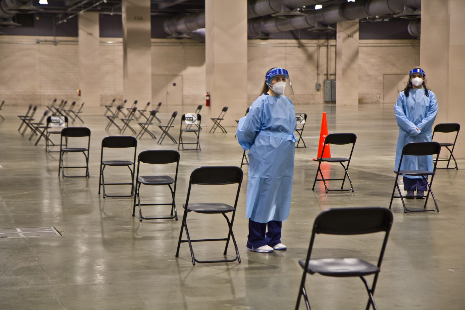 After receiving the vaccination, patients wait under observation at the community vaccine clinic at the Pennsylvania Convention Center.