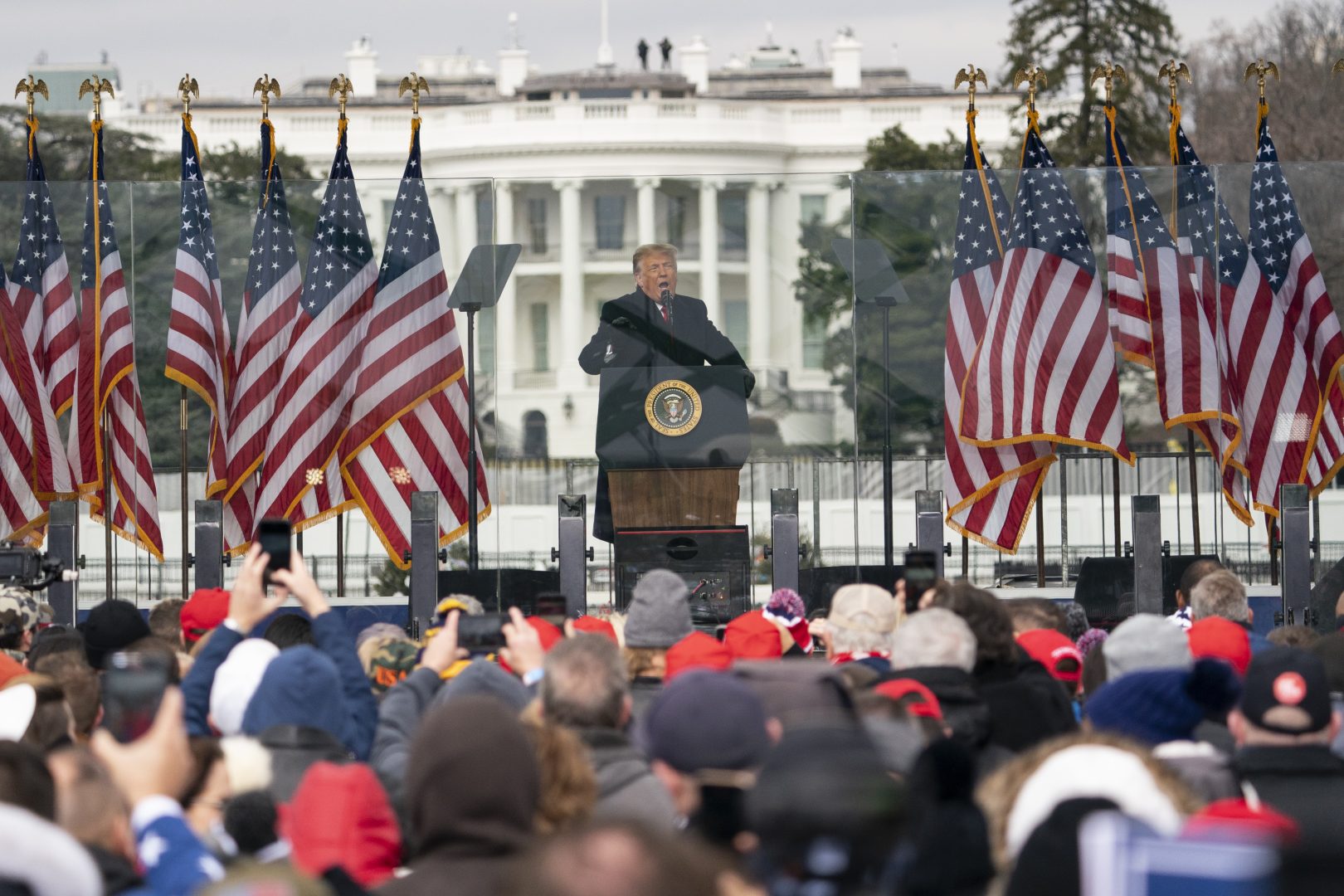 President Donald Trump speaks during a rally protesting the electoral college certification of Joe Biden as President, Wednesday, Jan. 6, 2021, in Washington.
