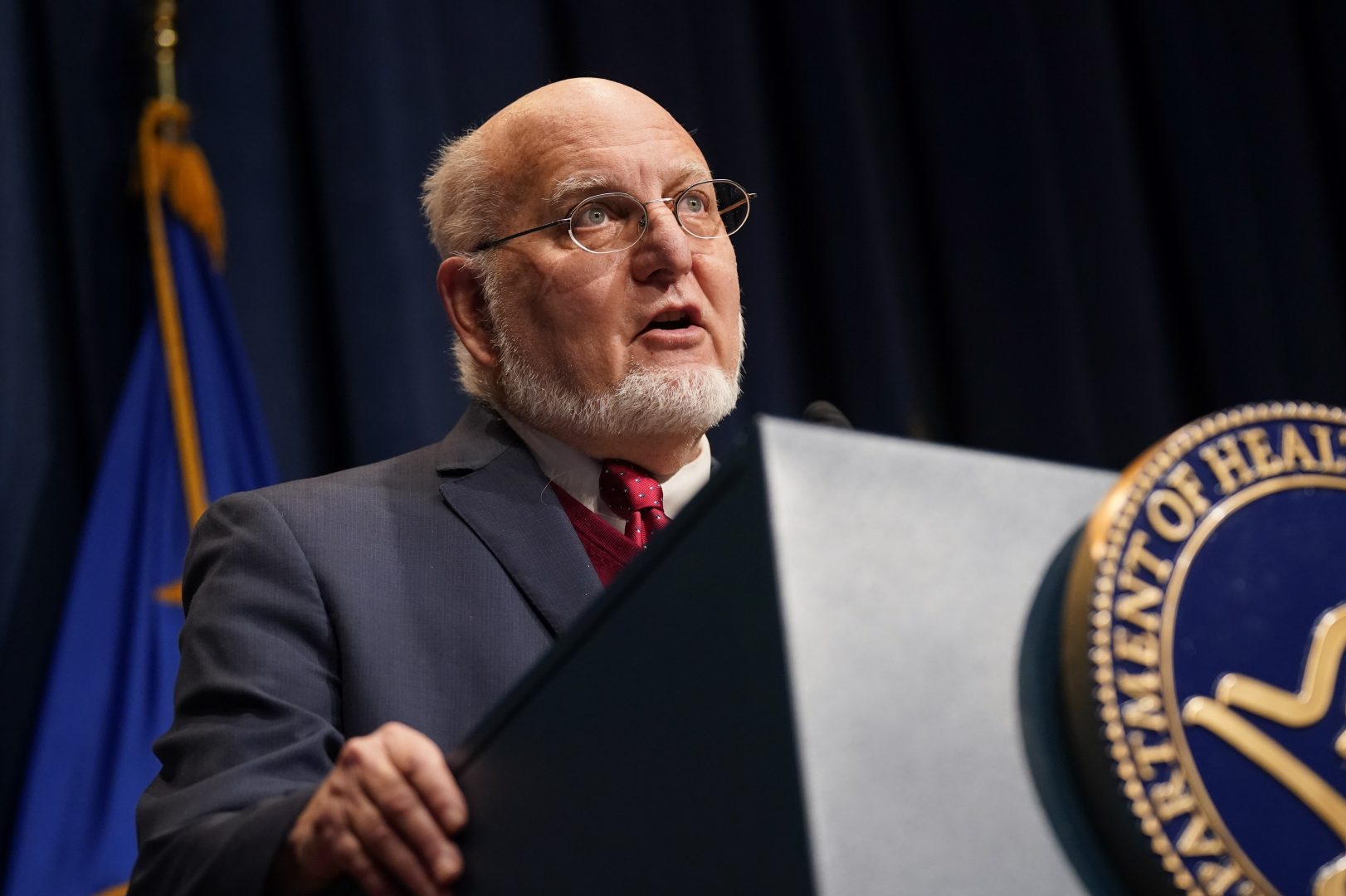 Dr. Robert Redfield, director of the Centers for Disease Control and Prevention, speaks during a news conference on Operation Warp Speed and COVID-19 vaccine distribution, Tuesday, Jan. 12, 2021, in Washington.