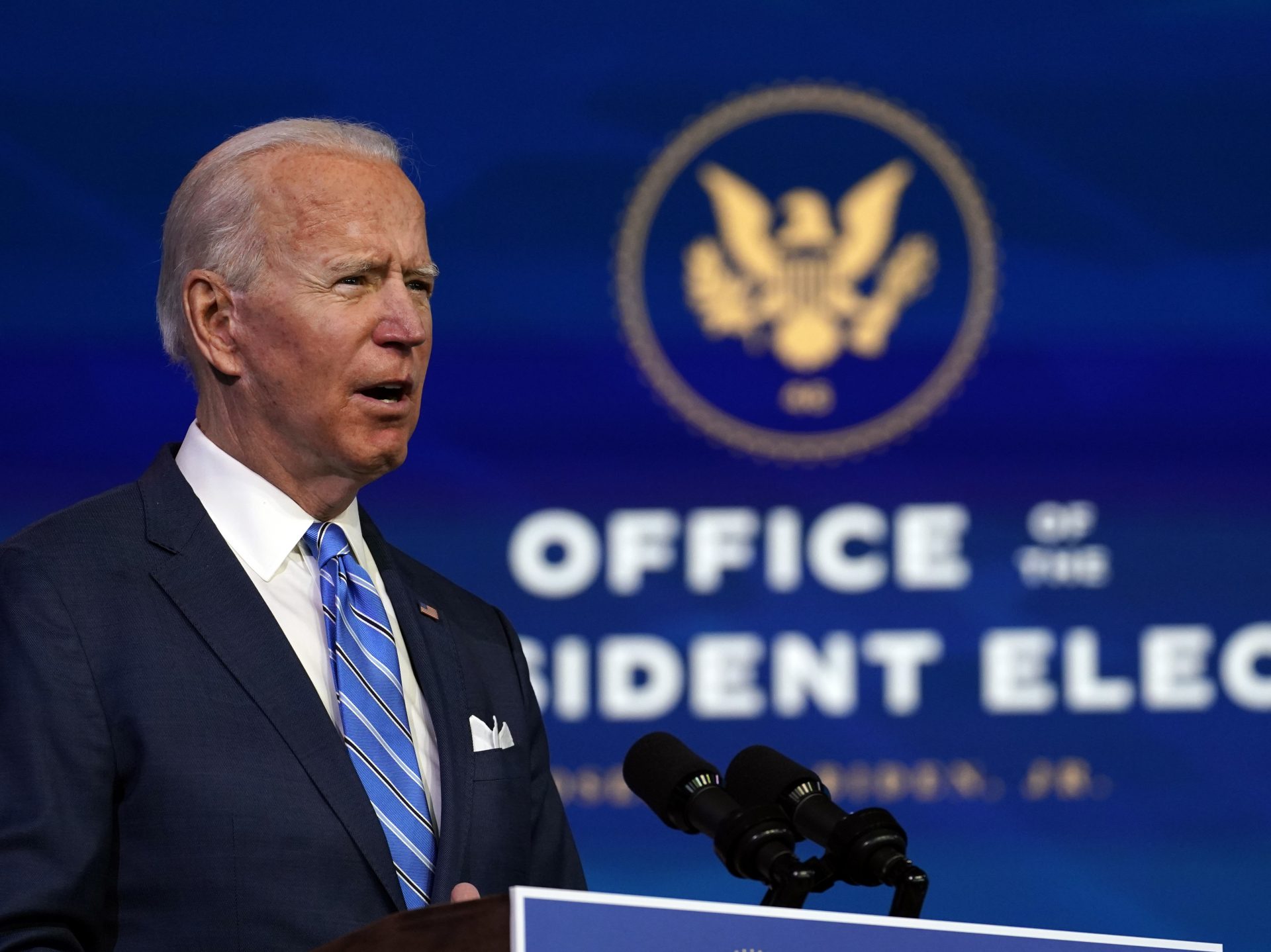President-elect Joe Biden speaks about the COVID-19 pandemic during an event at The Queen theater, Thursday, Jan. 14, 2021, in Wilmington, Del.