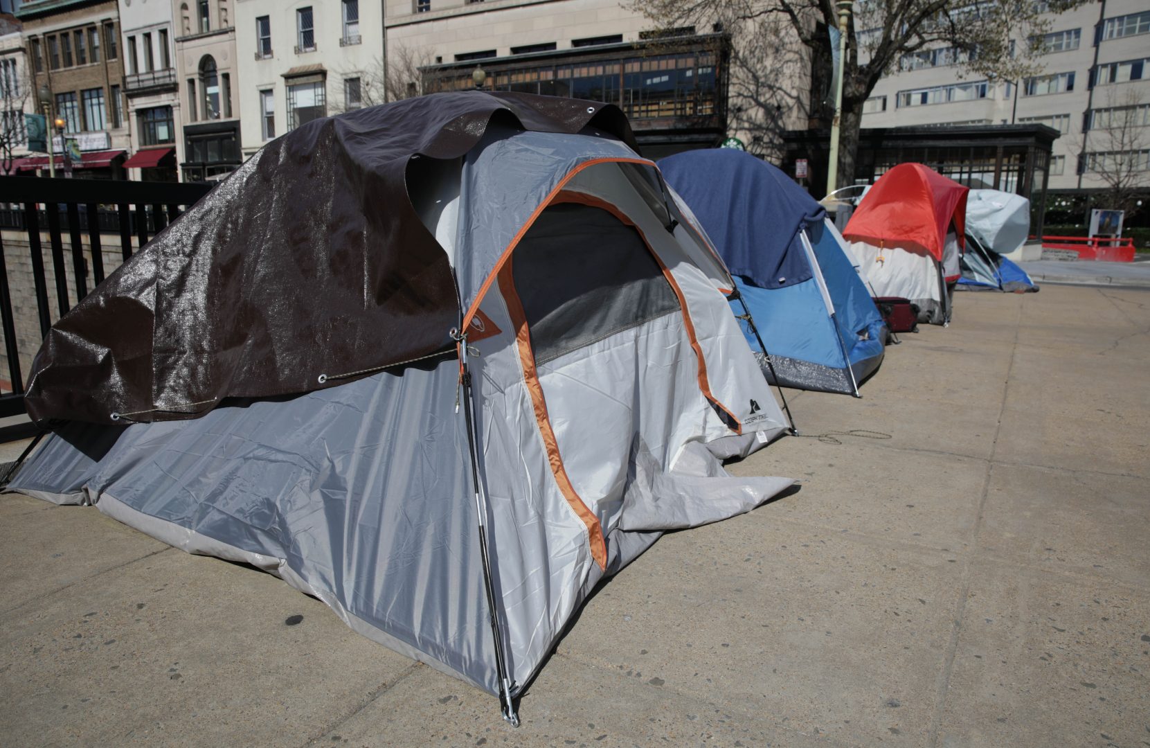 WASHINGTON, DC, USA - APRIL 05: Tents of homeless people are seen at streets in Washington, DC, United States on April 05, 2020. Homeless people continue to live their lives despite the new type of coronavirus (COVID-19) pandemic. (Photo by Yasin Ozturk/Anadolu Agency via Getty Images)