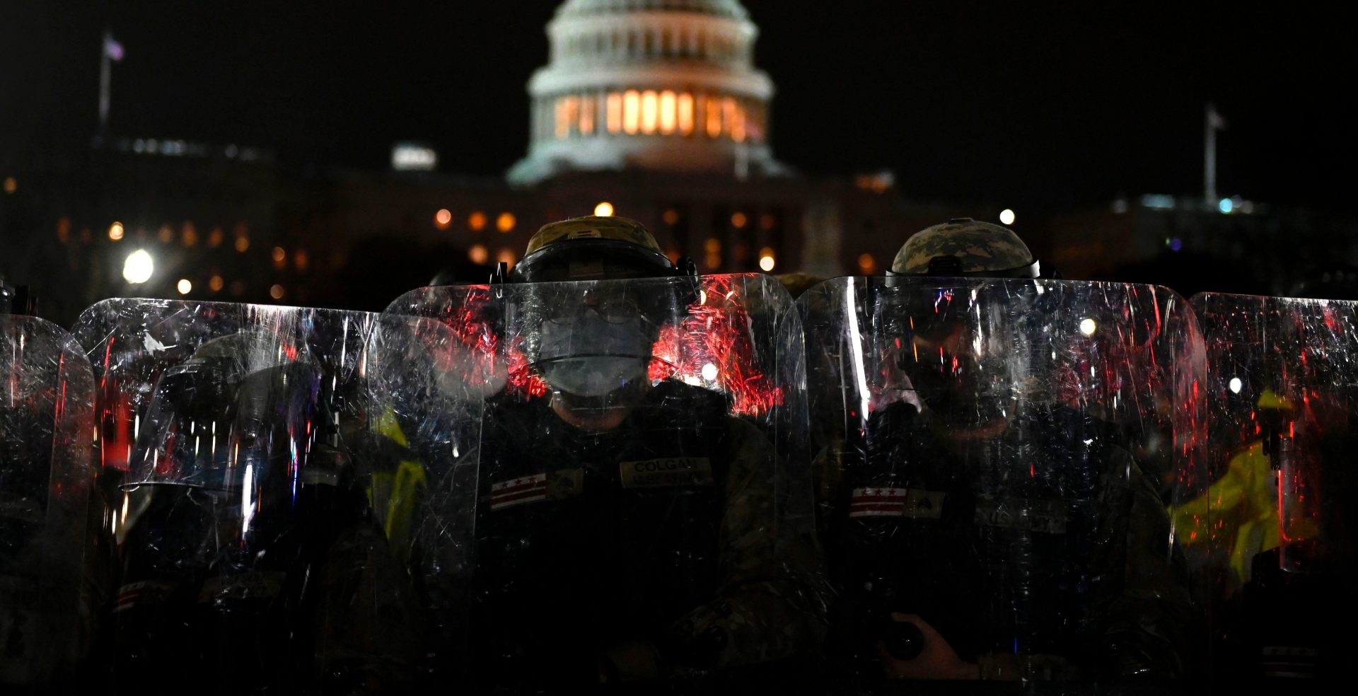 Members of the D.C. National Guard are deployed outside of the U.S. Capitol on Wednesday evening. Supporters of President Trump stormed a session of Congress earlier in the day.