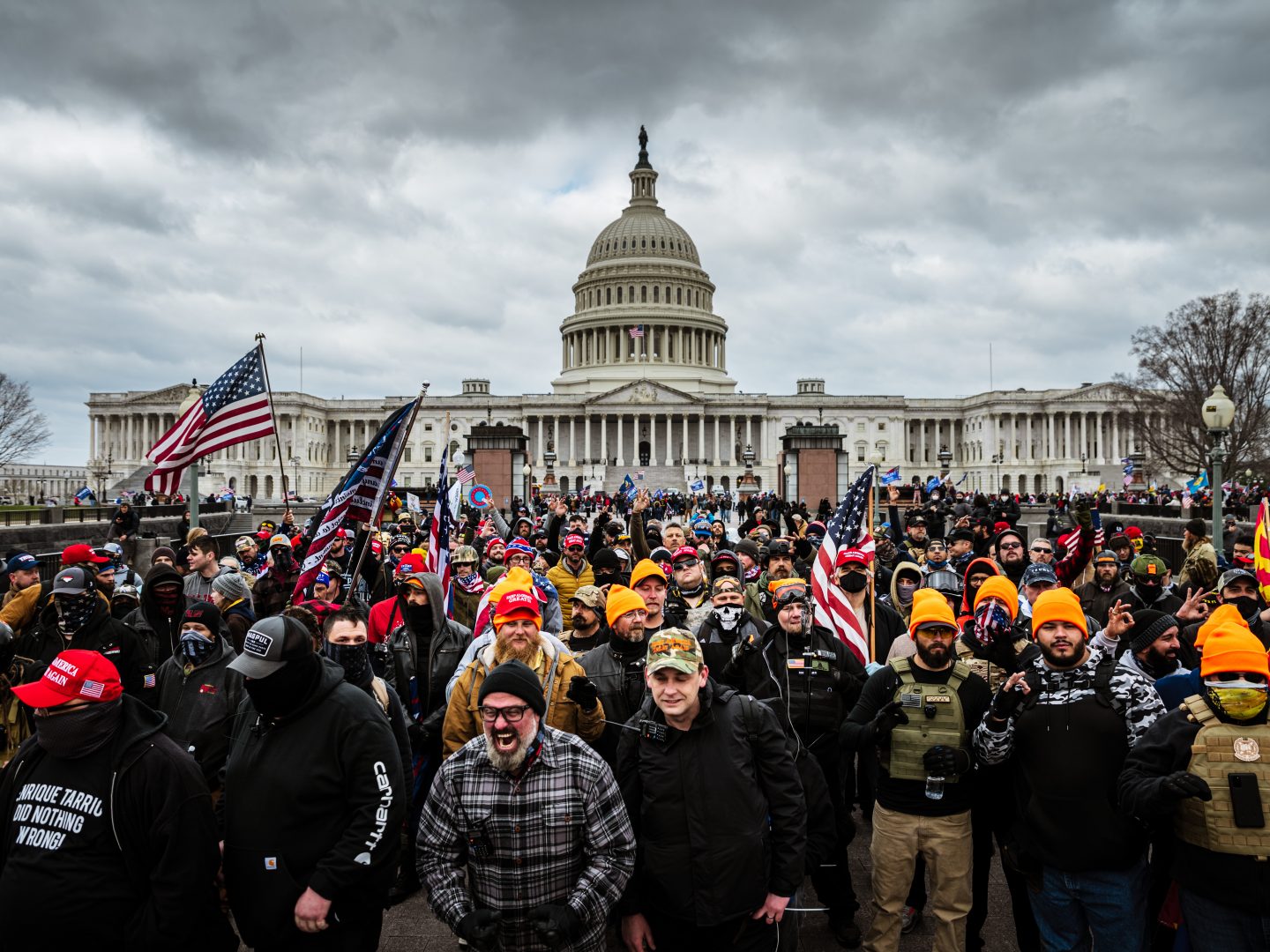 WASHINGTON, DC - JANUARY 06: Pro-Trump protesters gather in front of the U.S. Capitol Building on January 6, 2021 in Washington, DC. A pro-Trump mob stormed the Capitol, breaking windows and clashing with police officers. Trump supporters gathered in the nation's capital today to protest the ratification of President-elect Joe Biden's Electoral College victory over President Trump in the 2020 election.