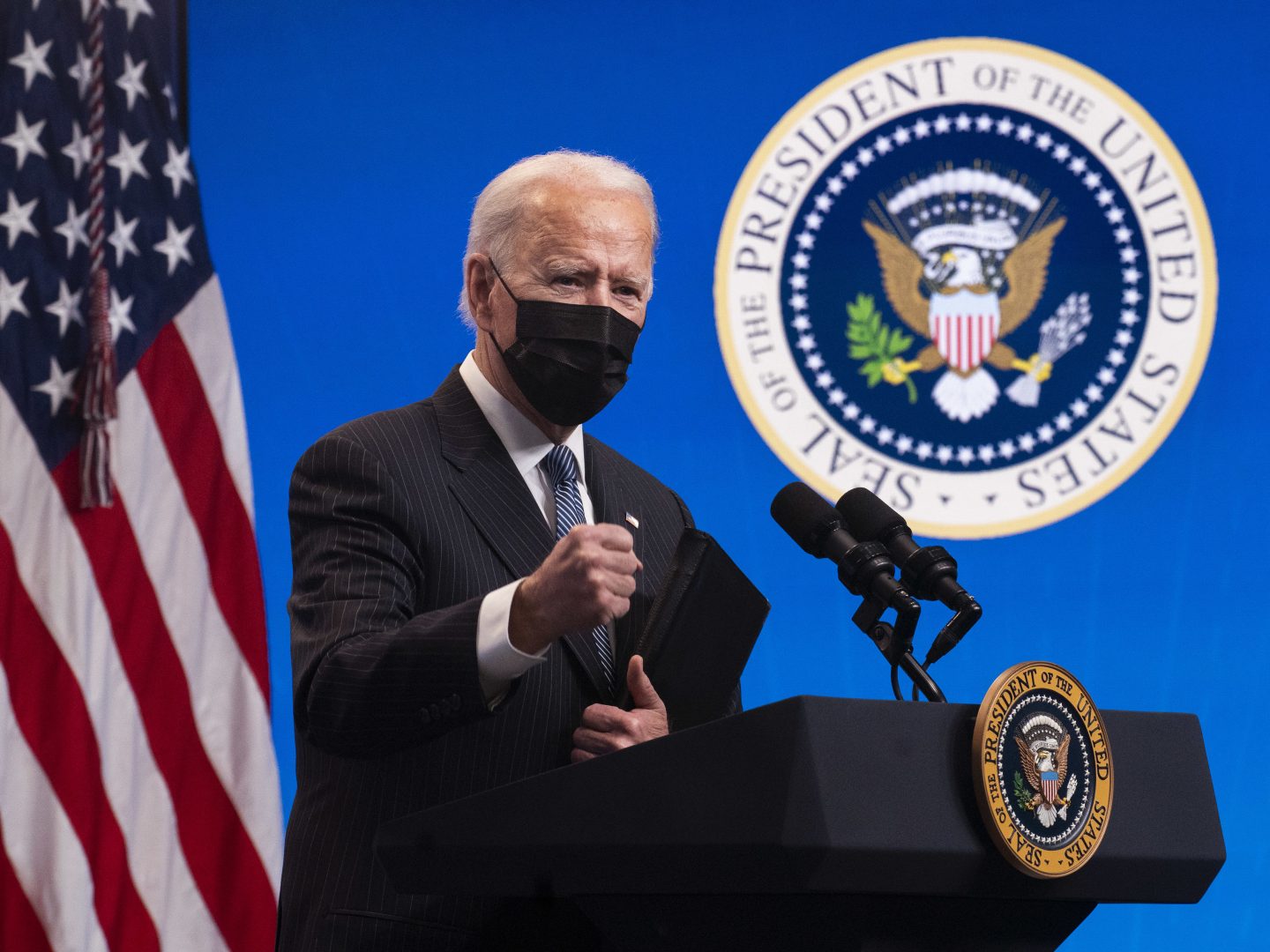 President Biden delivers remarks on Jan. 25, 2021, in Washington, D.C.