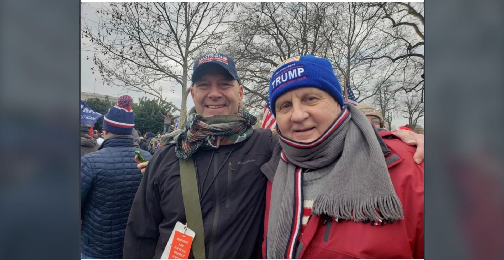 Pa. state Sen. Doug Mastriano, left, seen at the protest outside of the Capitol by Rick Saccone. right.