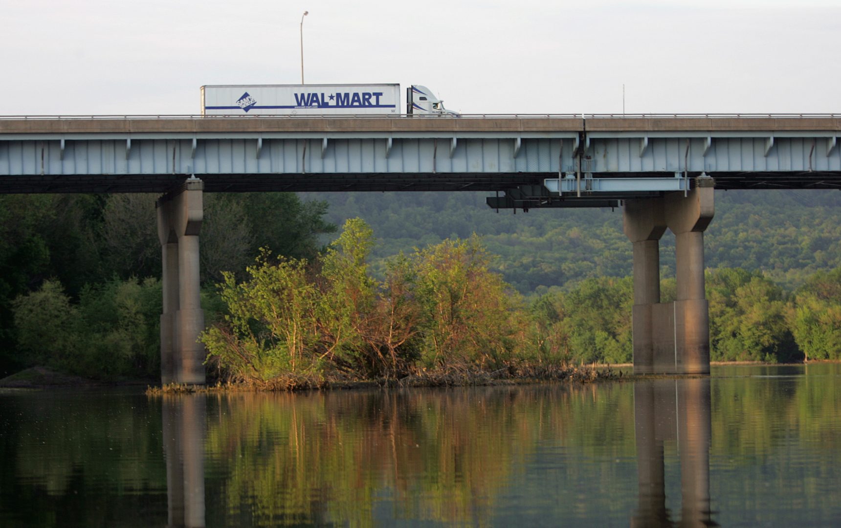 A WalMart truck passes over the Susquehanna River on Interstate 81 in Harrisburg, Pa., Tuesday May 9, 2006.