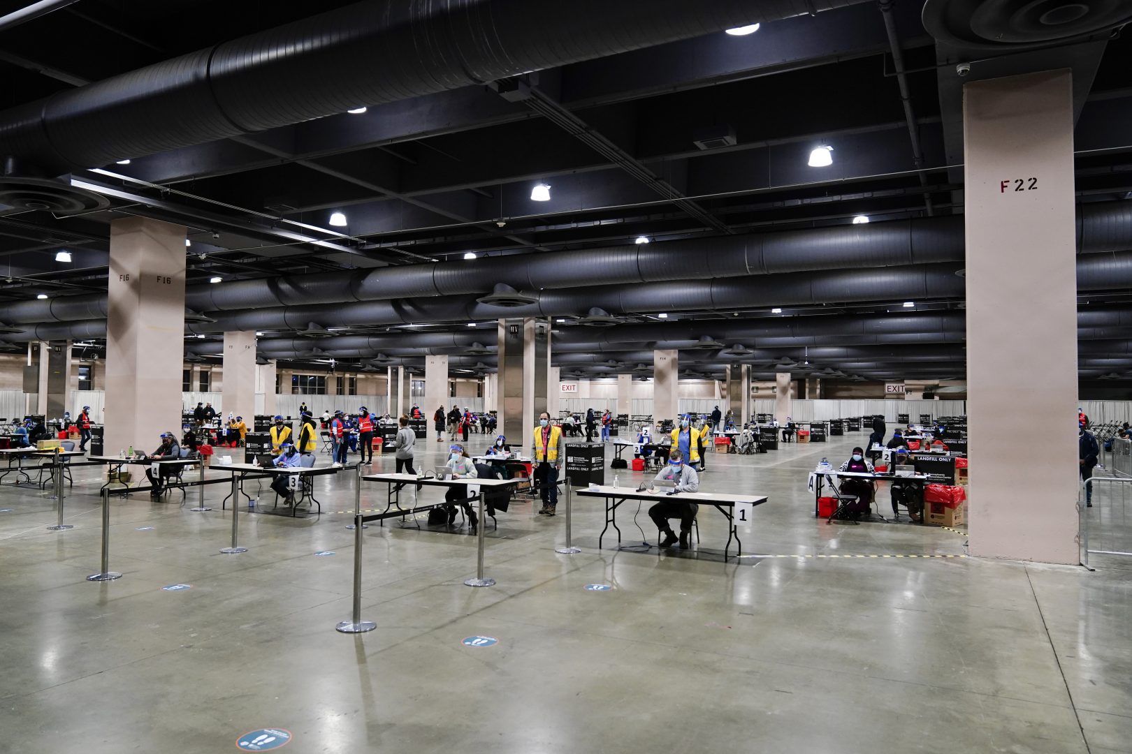A COVID-19 vaccination site is set up at the Pennsylvania Convention Center in Philadelphia, Wednesday, Feb. 3, 2021. The clinic opened to help provide second doses of the vaccine.