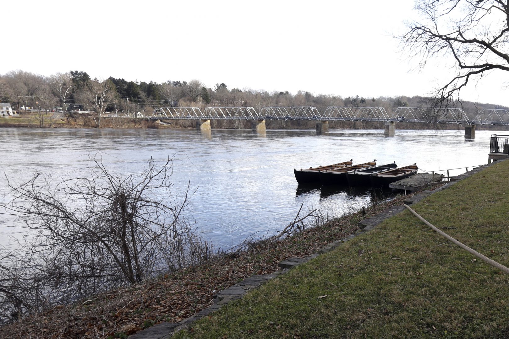 FILE - This Tuesday Dec. 25, 2018 file photo shows the Delaware River at Washington Crossing, Pa. On Thursday, Feb. 25, 2021, the Delaware River Basin Commission voted to permanently ban natural gas drilling and fracking in the watershed.  