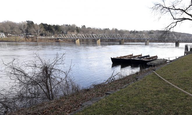 FILE - This Tuesday Dec. 25, 2018 file photo shows the Delaware River at Washington Crossing, Pa. On Thursday, Feb. 25, 2021, the Delaware River Basin Commission voted to permanently ban natural gas drilling and fracking in the watershed.  