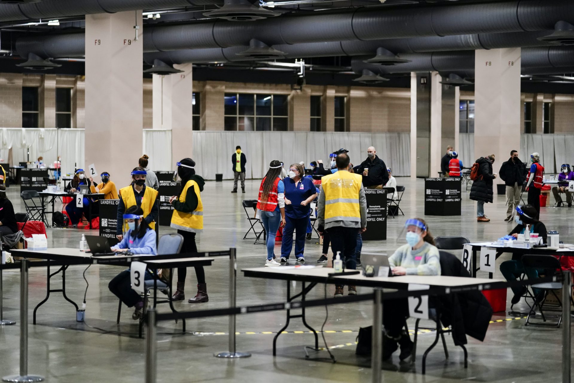 A COVID-19 vaccination site is set up at the Pennsylvania Convention Center in Philadelphia, Wednesday, Feb. 3, 2021.