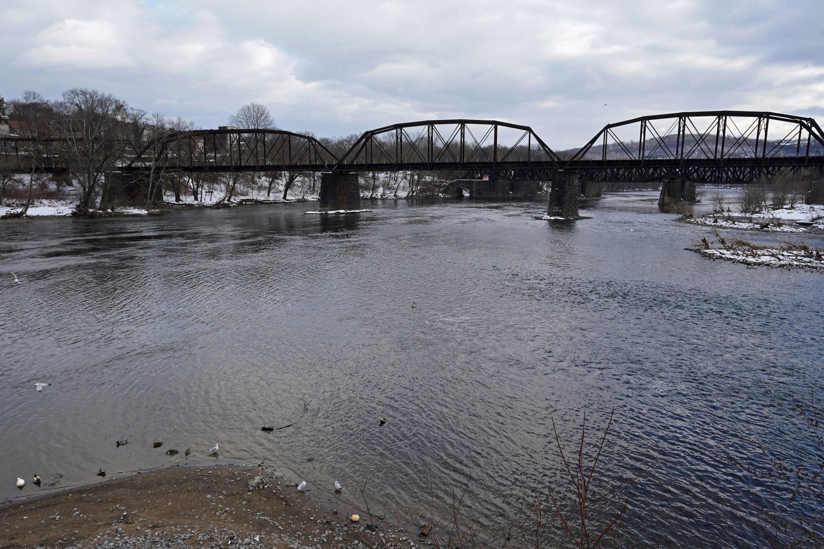 The Forks of the Delaware River is seen from Scott Park in Easton, Pennsylvania. The area is where the Lehigh River intersects with the Delaware River. (Matt Smith/WHYY)