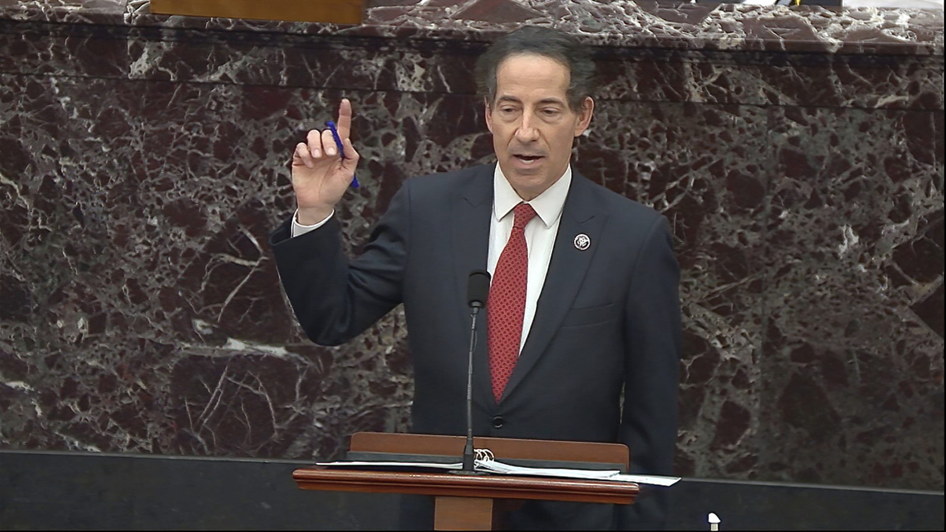 In this image from video, House impeachment manager Rep. Jamie Raskin, D-Md., speaks during the second impeachment trial of former President Donald Trump in the Senate at the U.S. Capitol in Washington, Tuesday, Feb. 9, 2021.