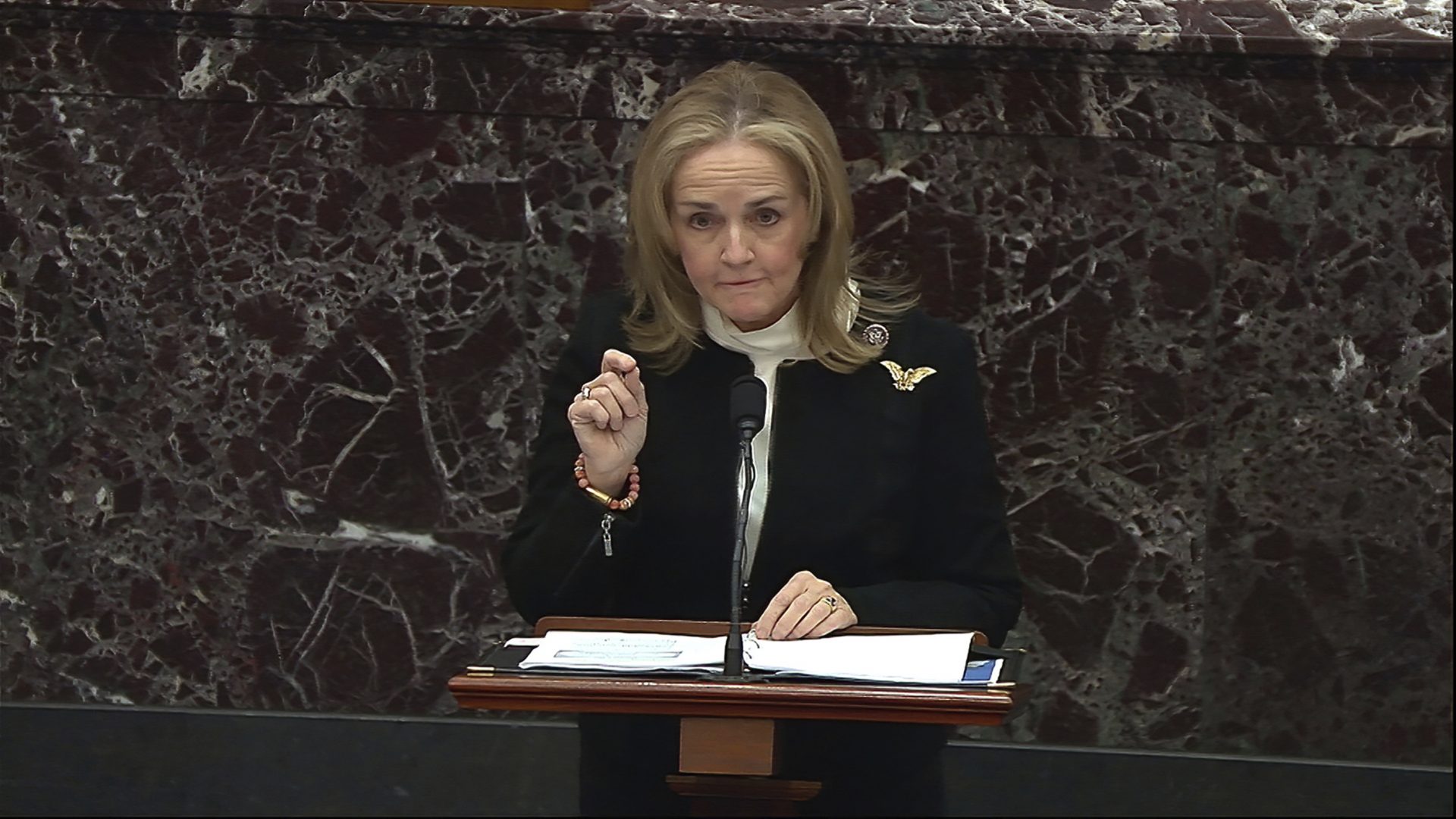 In this image from video, Rep. Madeleine Dean, D-Pa., speaks during the second impeachment trial of former President Donald Trump in the Senate at the U.S. Capitol in Washington, Wednesday, Feb. 10, 2021. 