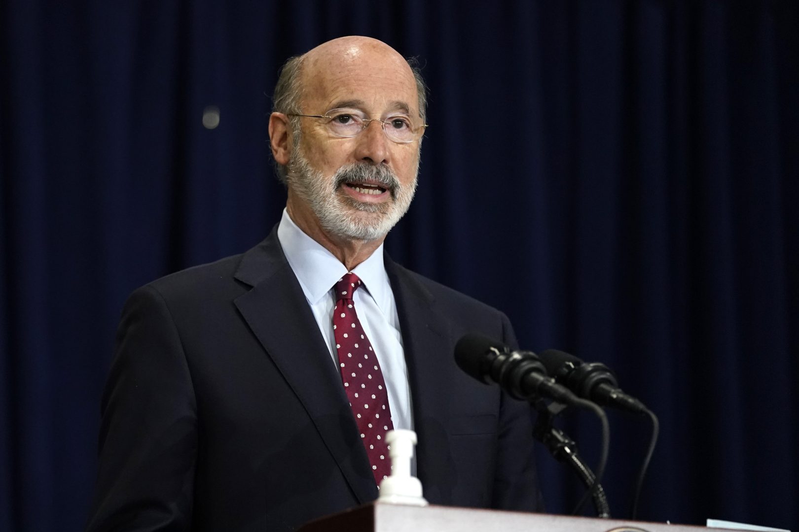 In this Nov. 4, 2020, file photo, Pennsylvania Gov. Tom Wolf speaks during a news conference in Harrisburg, Pa. 