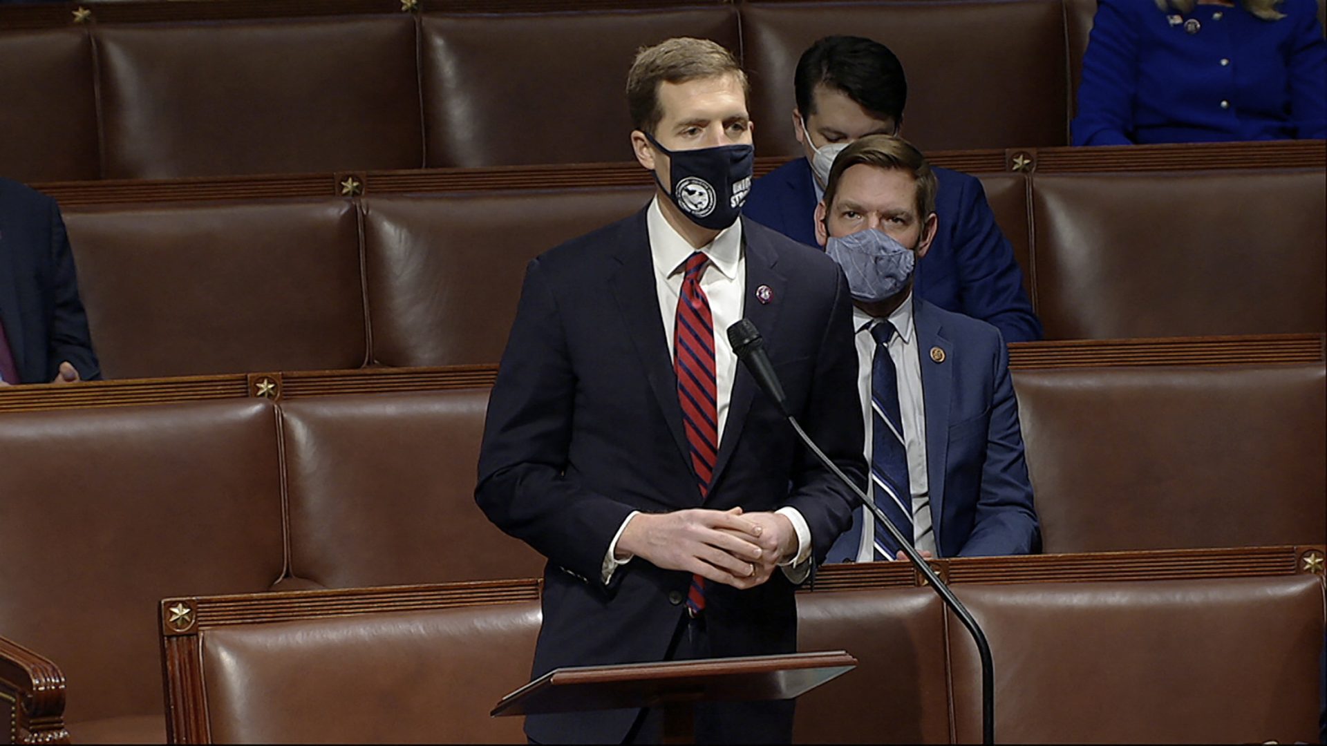 In this image from video, Rep. Conor Lamb, D-Pa., speaks as the House debates the objection to confirm the Electoral College vote from Pennsylvania, at the U.S. Capitol early Thursday, Jan. 7, 2021. 