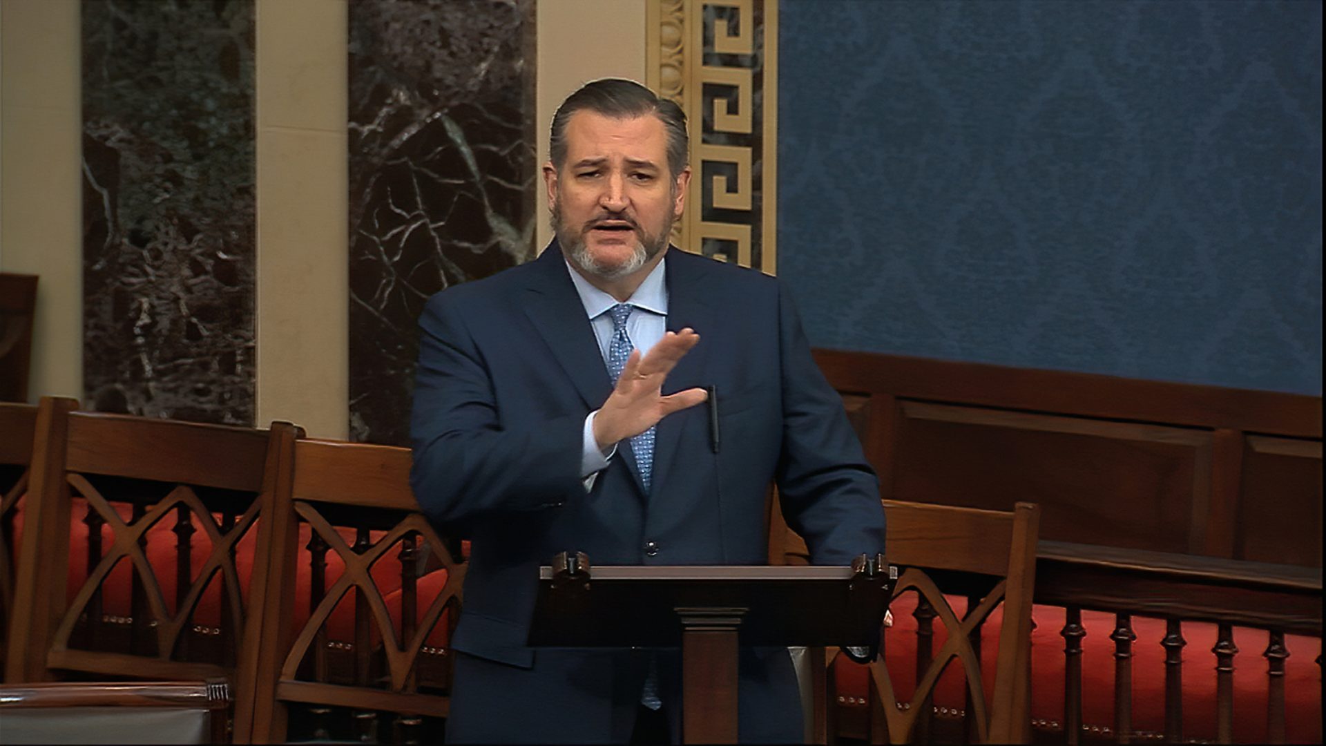 In this image from video, Sen. Ted Cruz, R-Texas, speaks on the Senate floor about the impeachment trial against President Donald Trump at the U.S. Capitol in Washington, Tuesday, Feb. 4, 2020. The Senate will vote on the Articles of Impeachment on Wednesday afternoon, Feb. 5. 