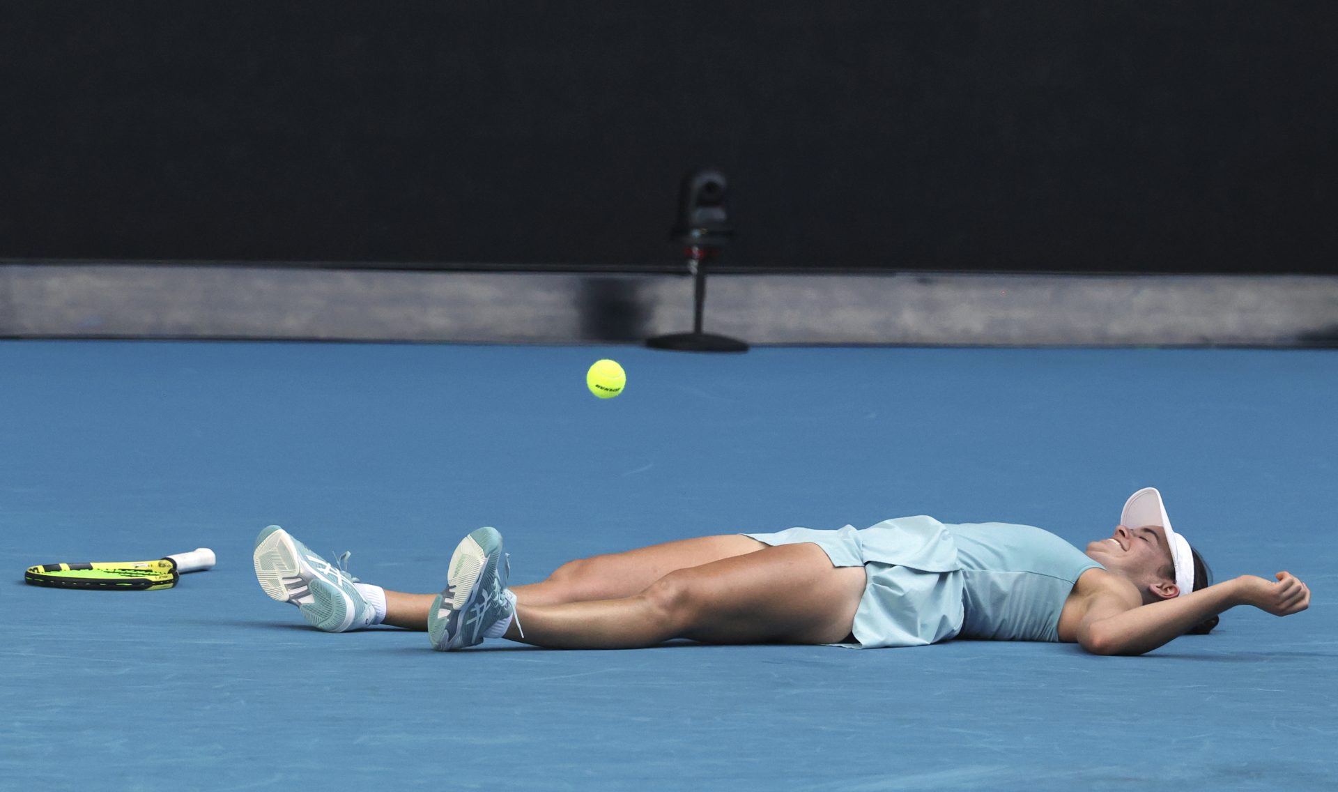 Harrisburg native Jennifer Brady celebrates after defeating Karolina Muchova of the Czech Republic in their semifinal match at the Australian Open tennis championship in Melbourne, Australia, Thursday, Feb. 18, 2021.