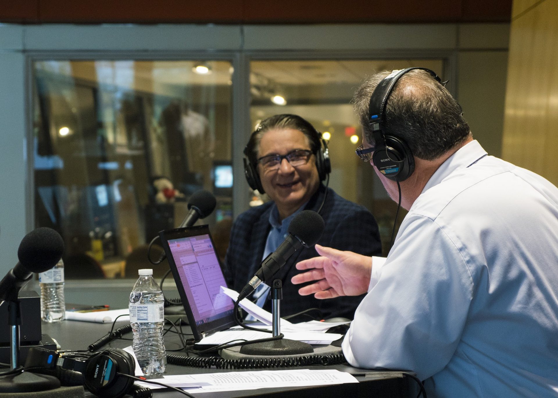 Scott LaMar speaks with G. Terry Madonna during a live event on election night Nov. 9, 2016.