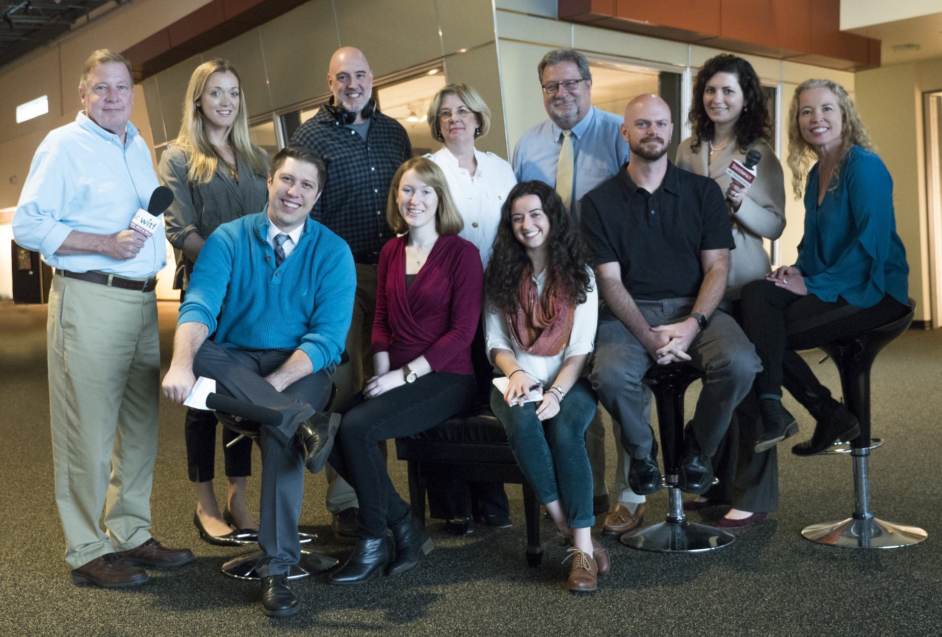 The WITF news team in October 2017. Clockwise from top left: Craig Rhodes, Emily Previti, Tim Lambert, Kathleen Pavelko, Scott LaMar, Marie Cusick, Cara Williams Fry, Joe Ulrich, Katie Meyer, Rachel McDevitt and Brett Sholtis.