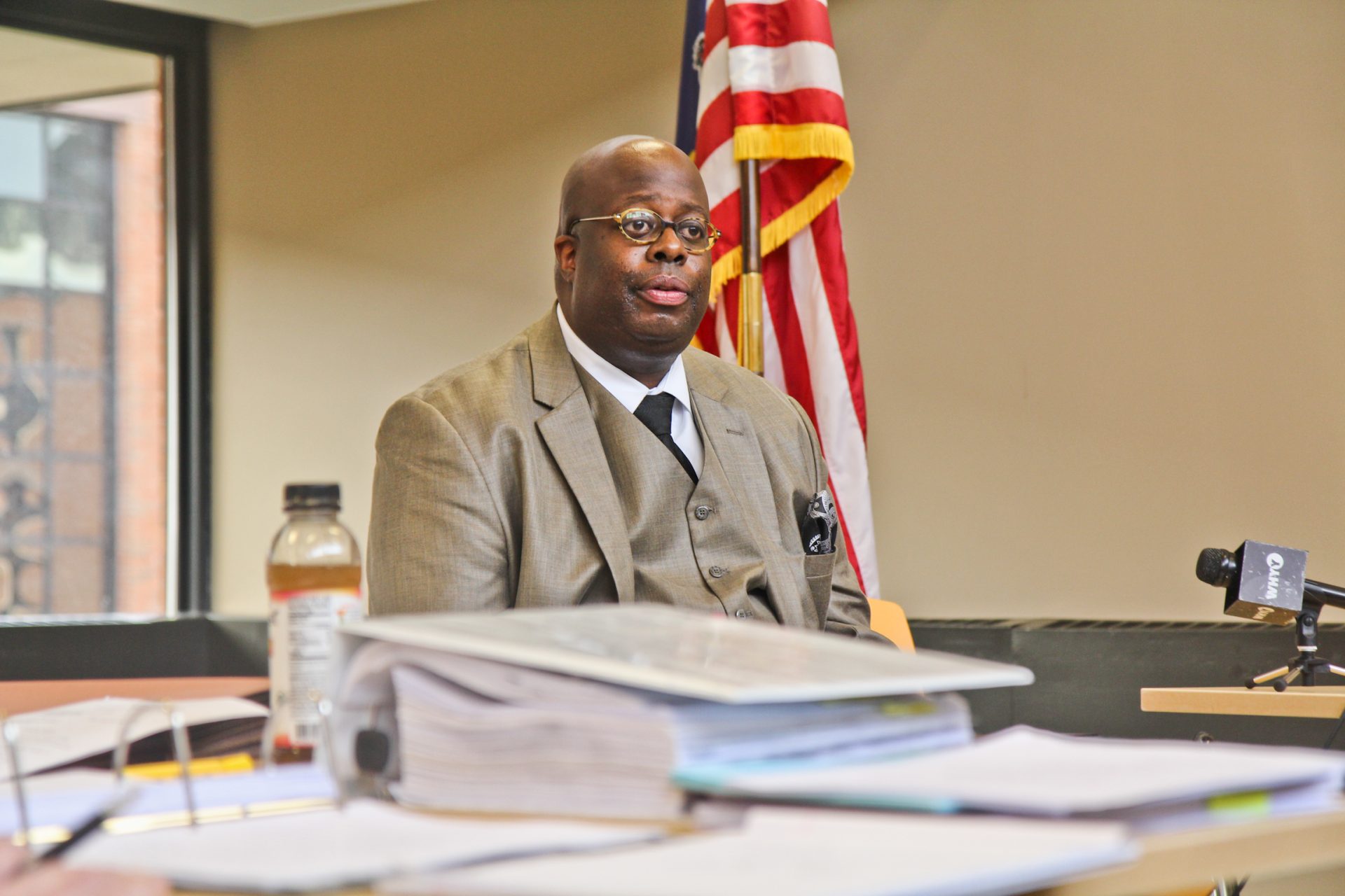 Chad Lassiter, the Pennsylvania Human Relations Commission executive director, testifies at a public hearing in Bucks County about the Neshaminy School District mascot in January 2019.