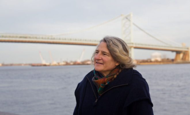 Stacy Levy, eco-artist, at Penn’s Landing in Philadelphia. 

