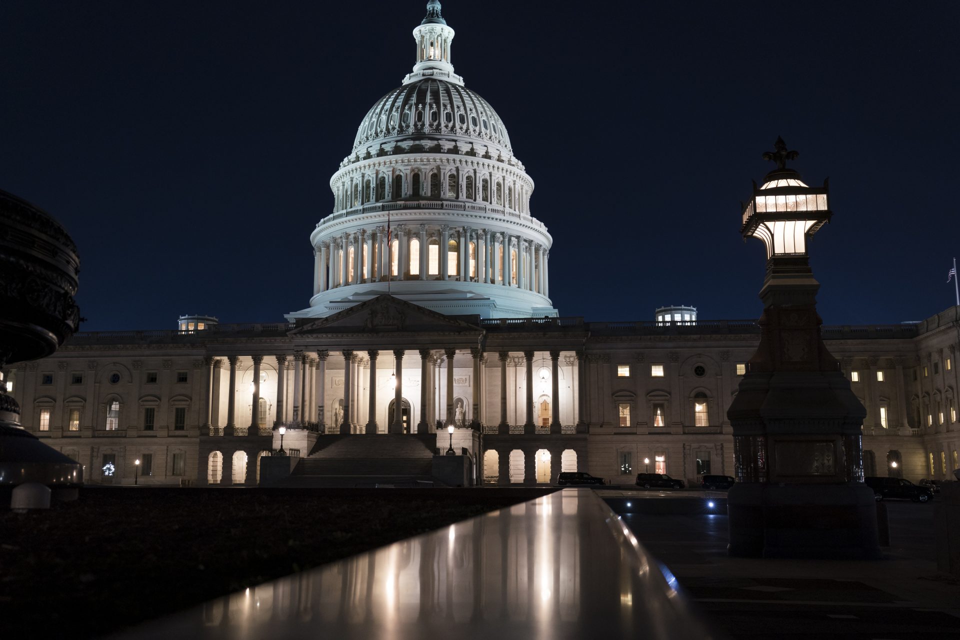 The Capitol is seen at dusk as work in the Senate is stalled on the Democrats' $1.9 trillion COVID-19 relief bill, in Washington, Friday, March 5, 2021.