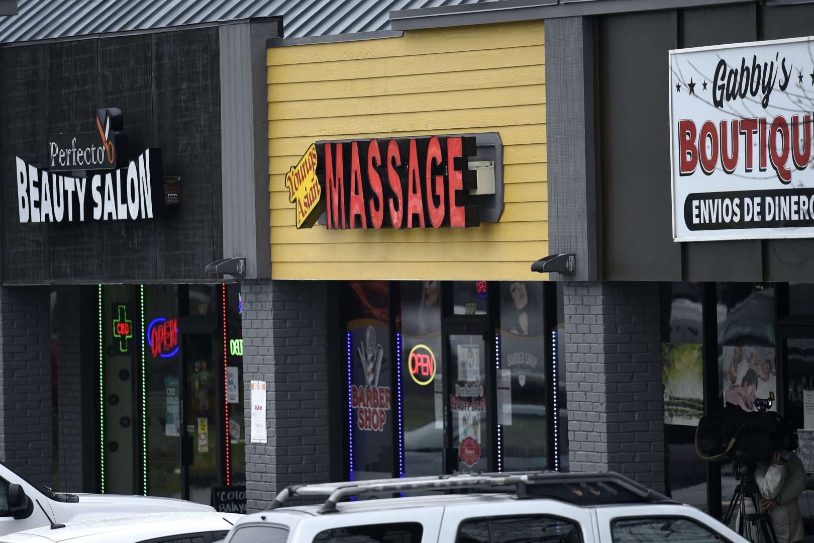 A massage parlor is seen where a multiple fatal shooting occurred on Tuesday, Wednesday, March 17, 2021, in Acworth, Ga.  Robert Aaron Long, a white man, is accused of killing several people, most of whom were of Asian descent, at massage parlors in the Atlanta area.