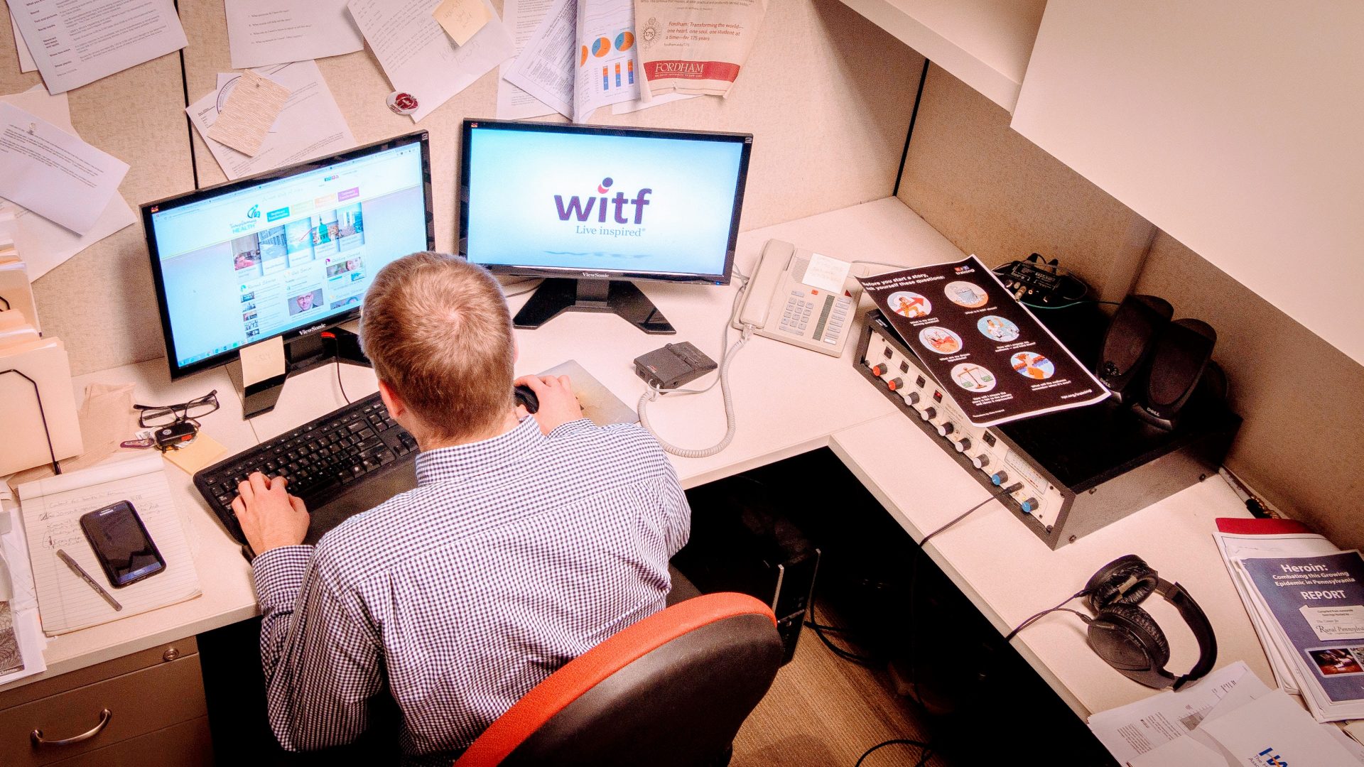 Transforming Health reporter Ben Allen works at his desk in January 2017.